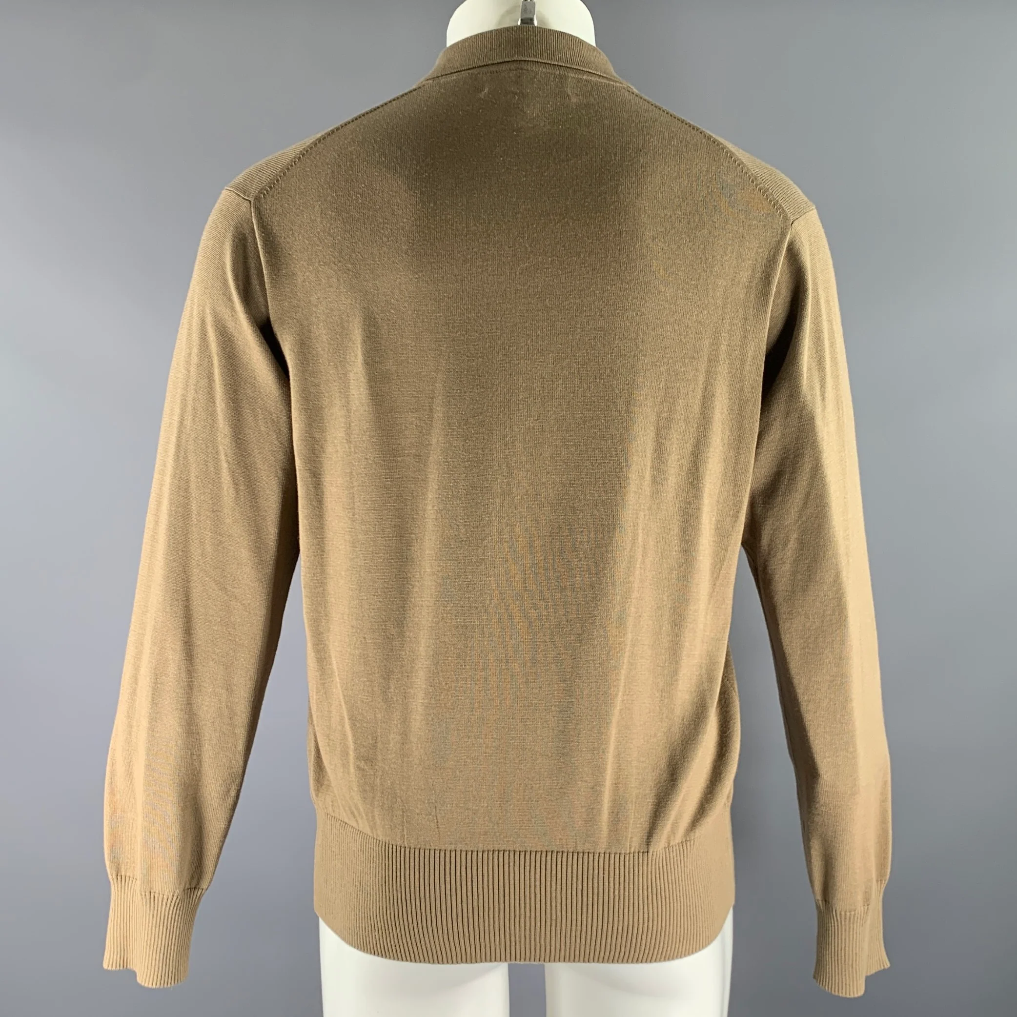 BUCK MASON Size M Green Olive Knit Cashmere Cotton Ribbed Pullover - Image 3