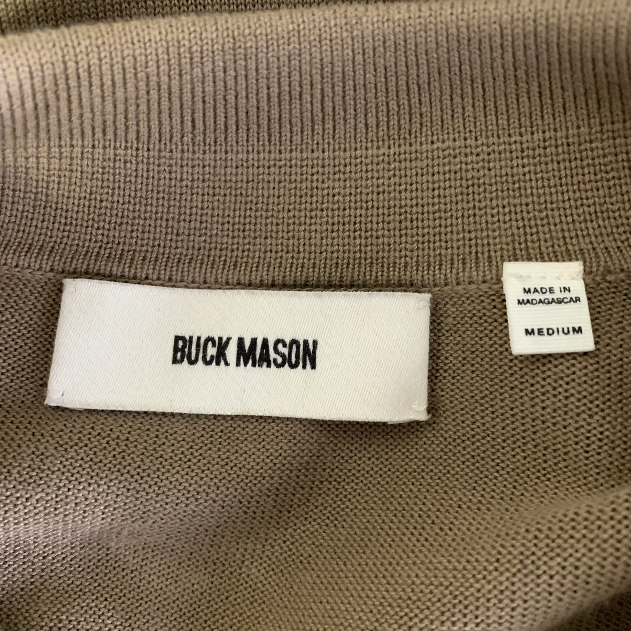 BUCK MASON Size M Green Olive Knit Cashmere Cotton Ribbed Pullover - Image 4