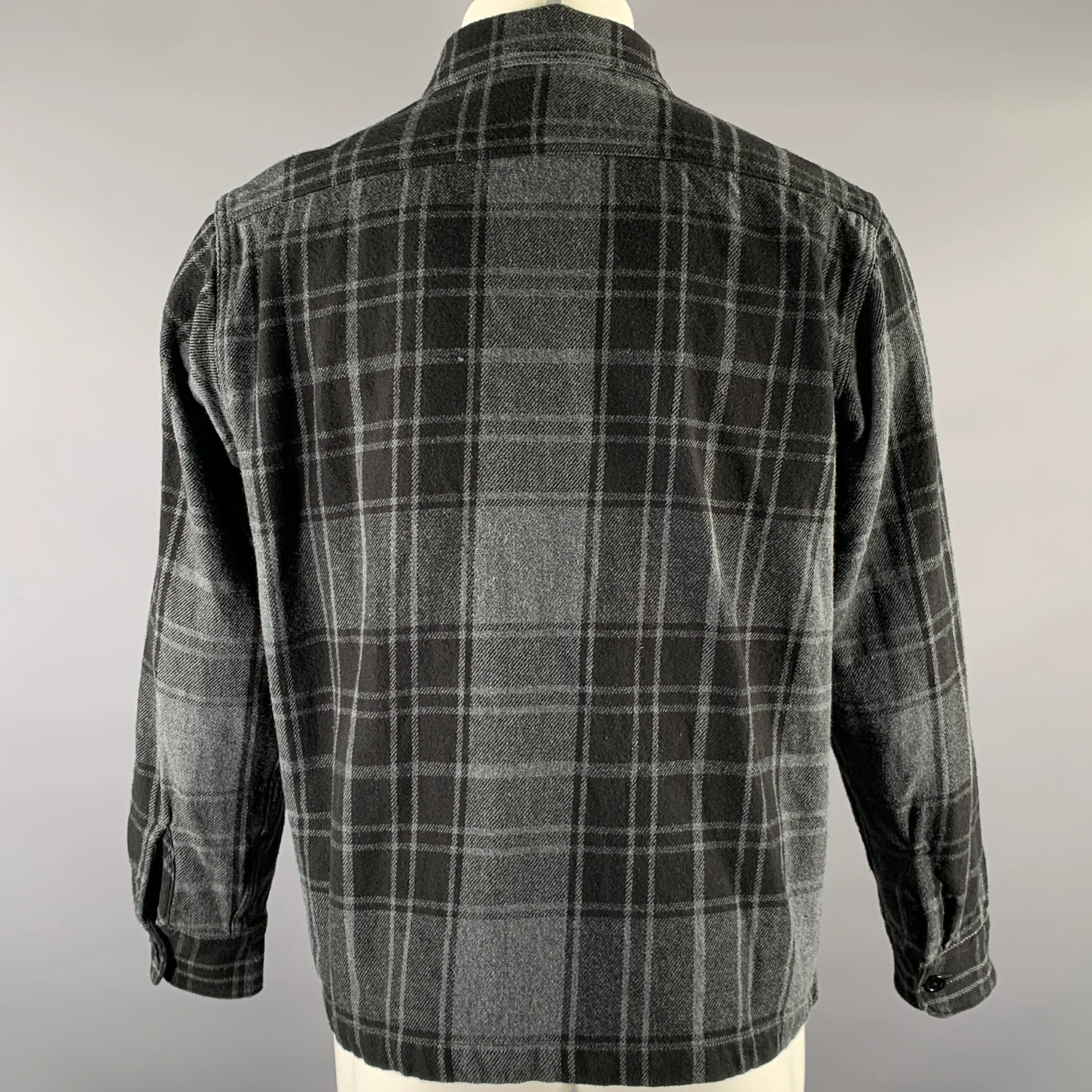BUCK MASON Size M Grey Black Plaid Cotton Cropped Long Sleeve Shirt - Image 4