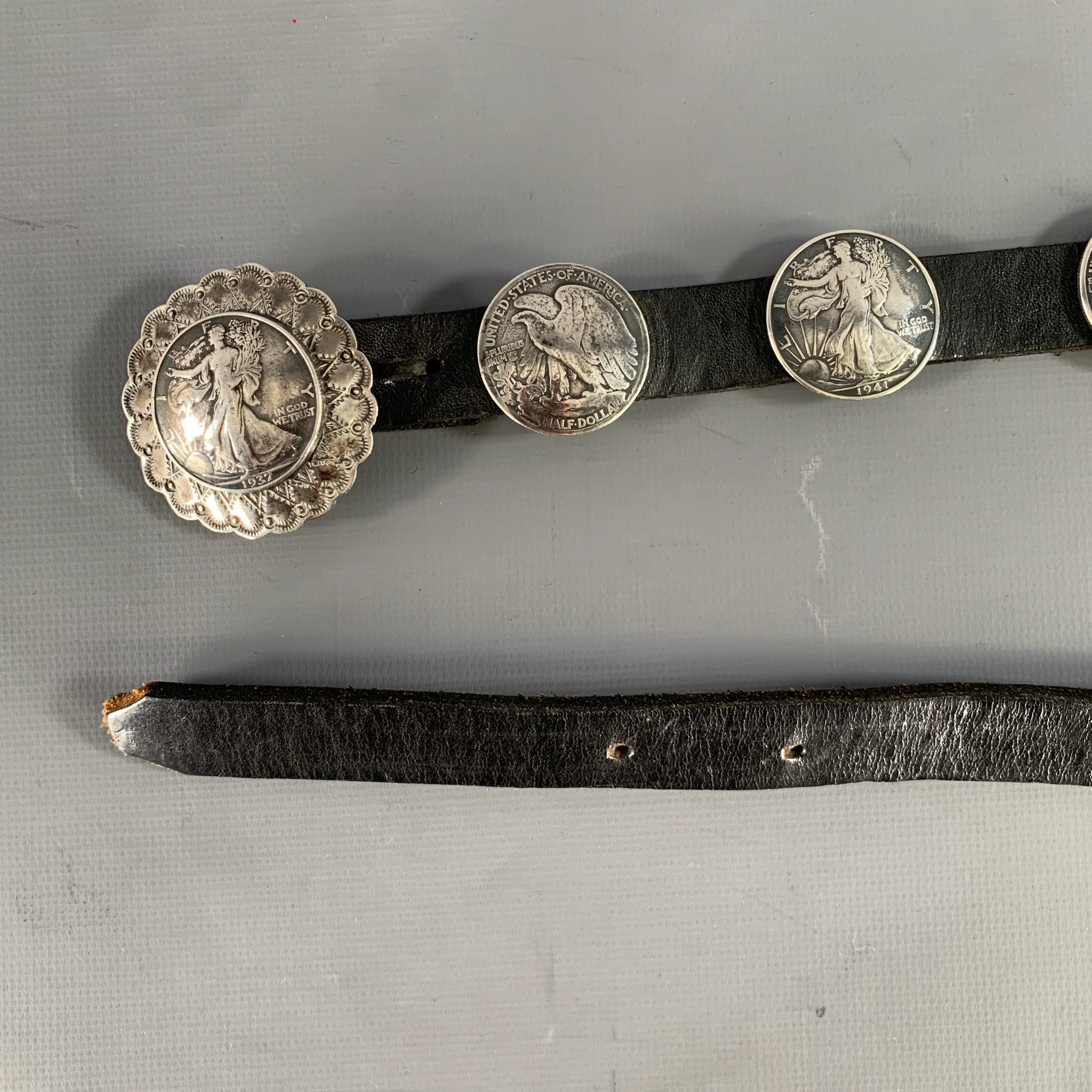 BUFFALO DANCER USA COIN SILVER Black Silver Concho Leather Sterling Belt - Image 5