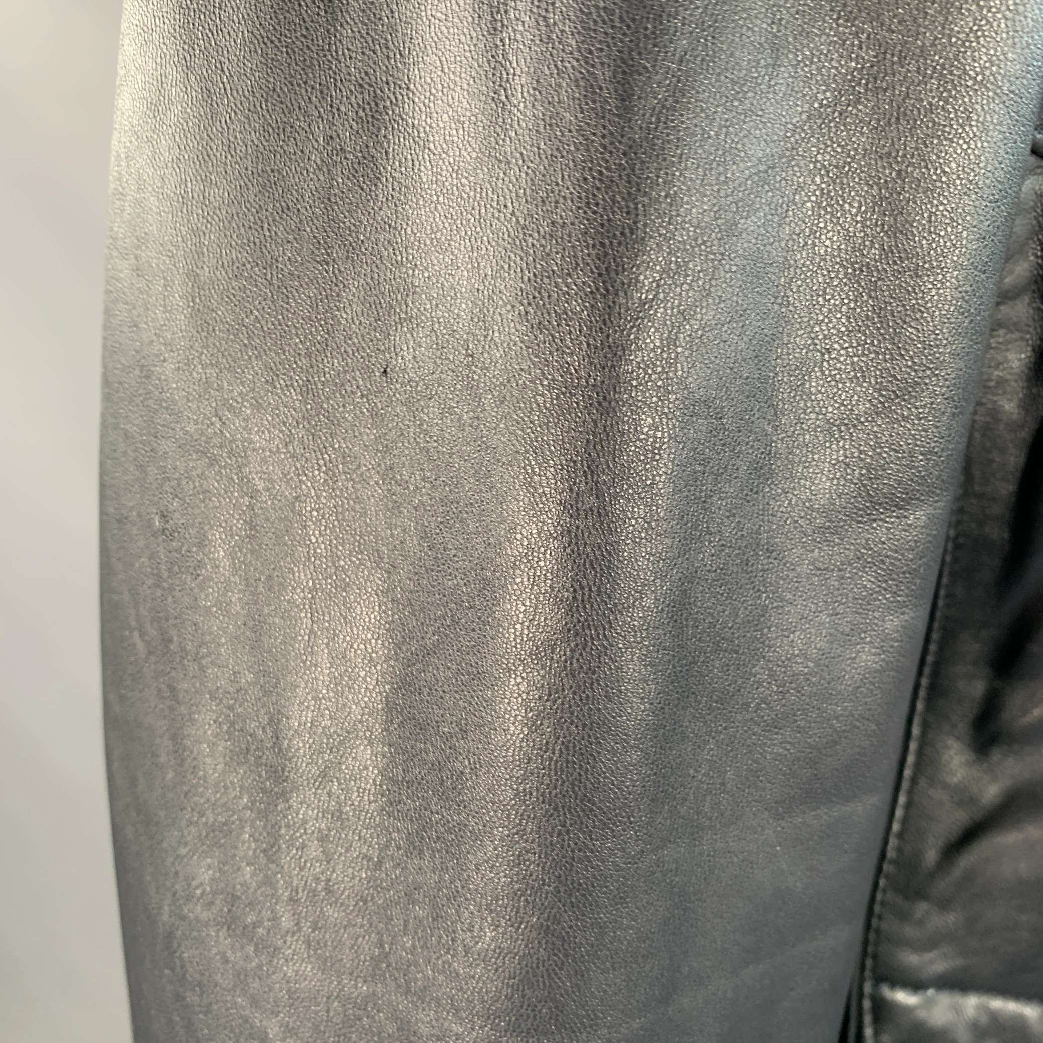 BUGATCHI Size L Navy Lambskin Leather Moto Racer Jacket - Image 8