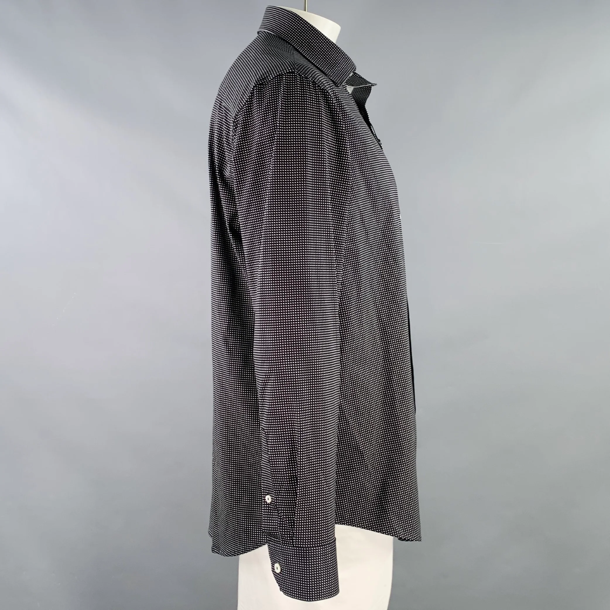 BUGATCHI Size XL Black White Dots Cotton Blend Long Sleeve Shirt - Image 2