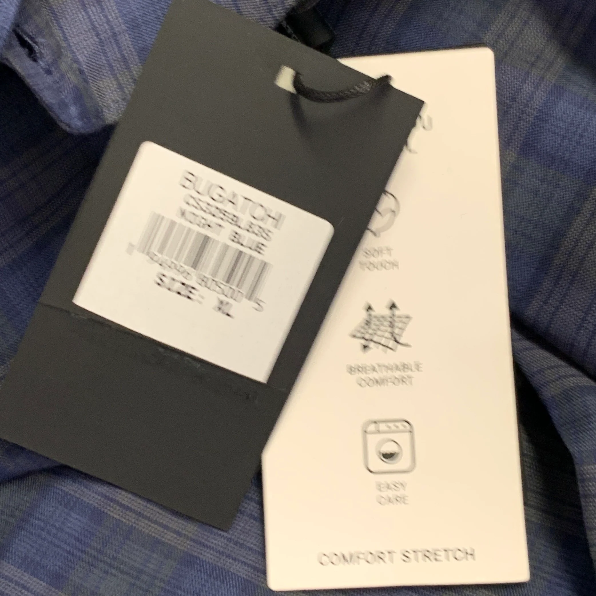 BUGATCHI Size XL Blue Grey Plaid Cotton Blend Long Sleeve Shirt - Image 6