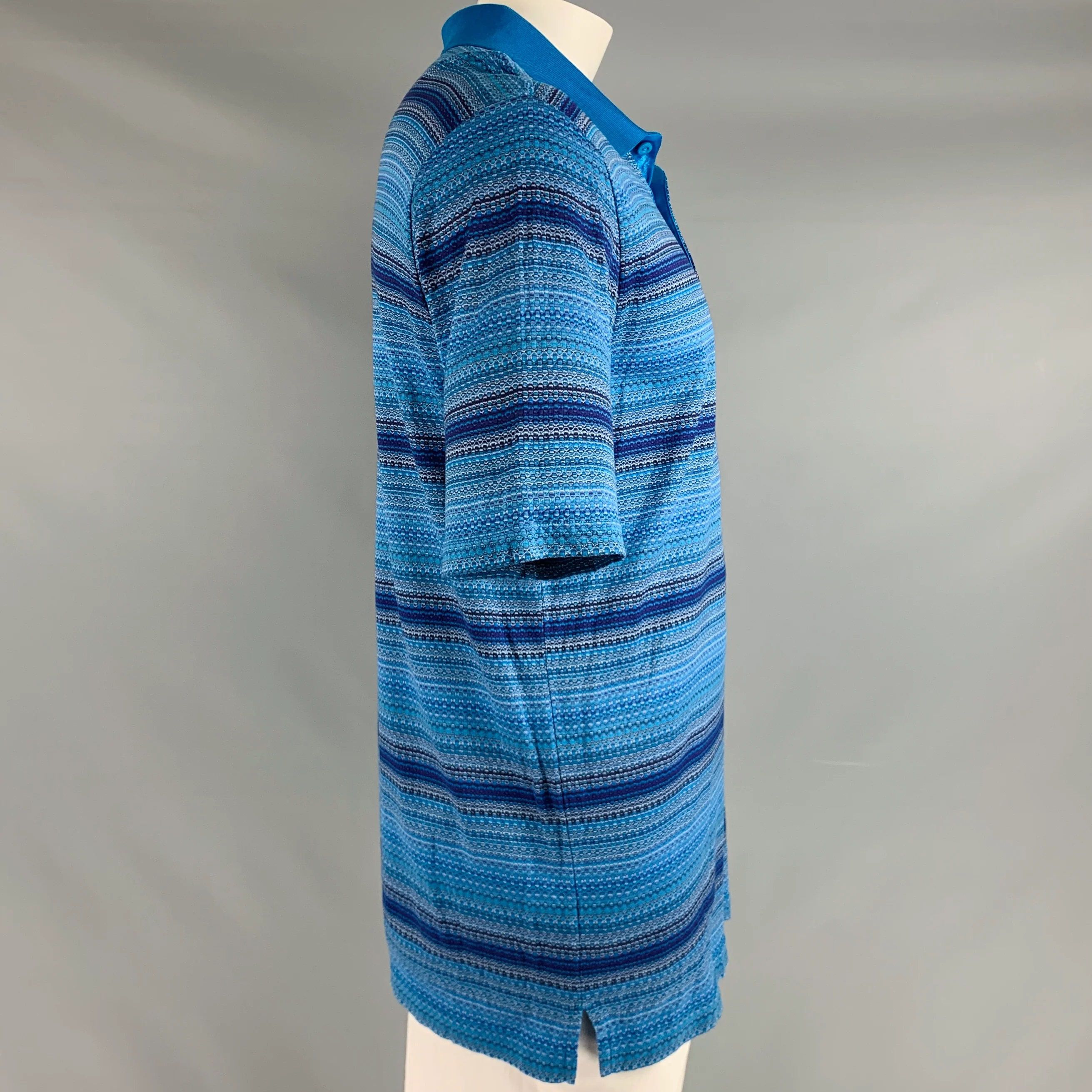 BUGATCHI UOMO Size L Blue Purple Pattern Cotton Buttoned Polo - Image 3