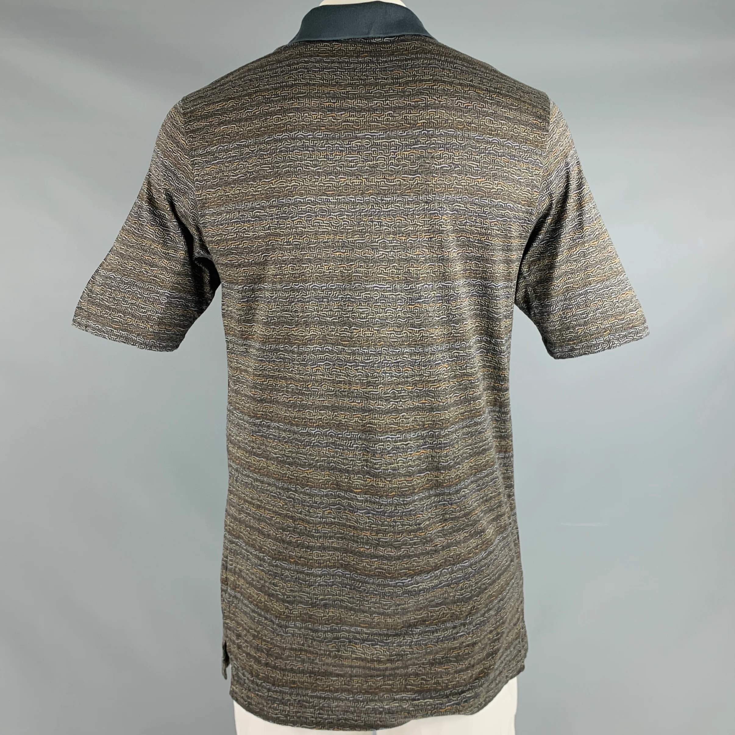 BUGATCHI UOMO Size L Grey Green Pattern Cotton Buttoned Polo - Image 5
