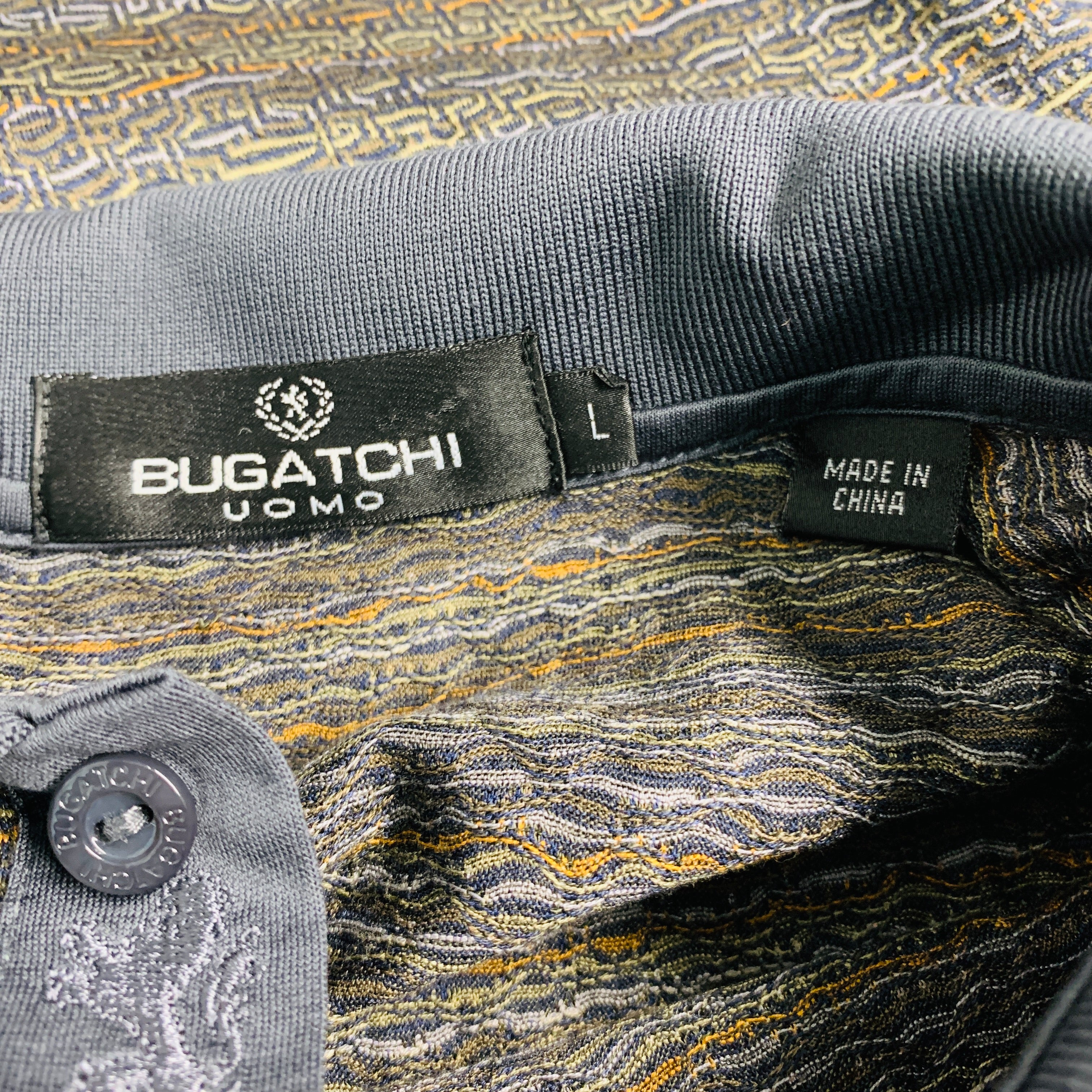 BUGATCHI UOMO Size L Grey Green Pattern Cotton Buttoned Polo - Image 6