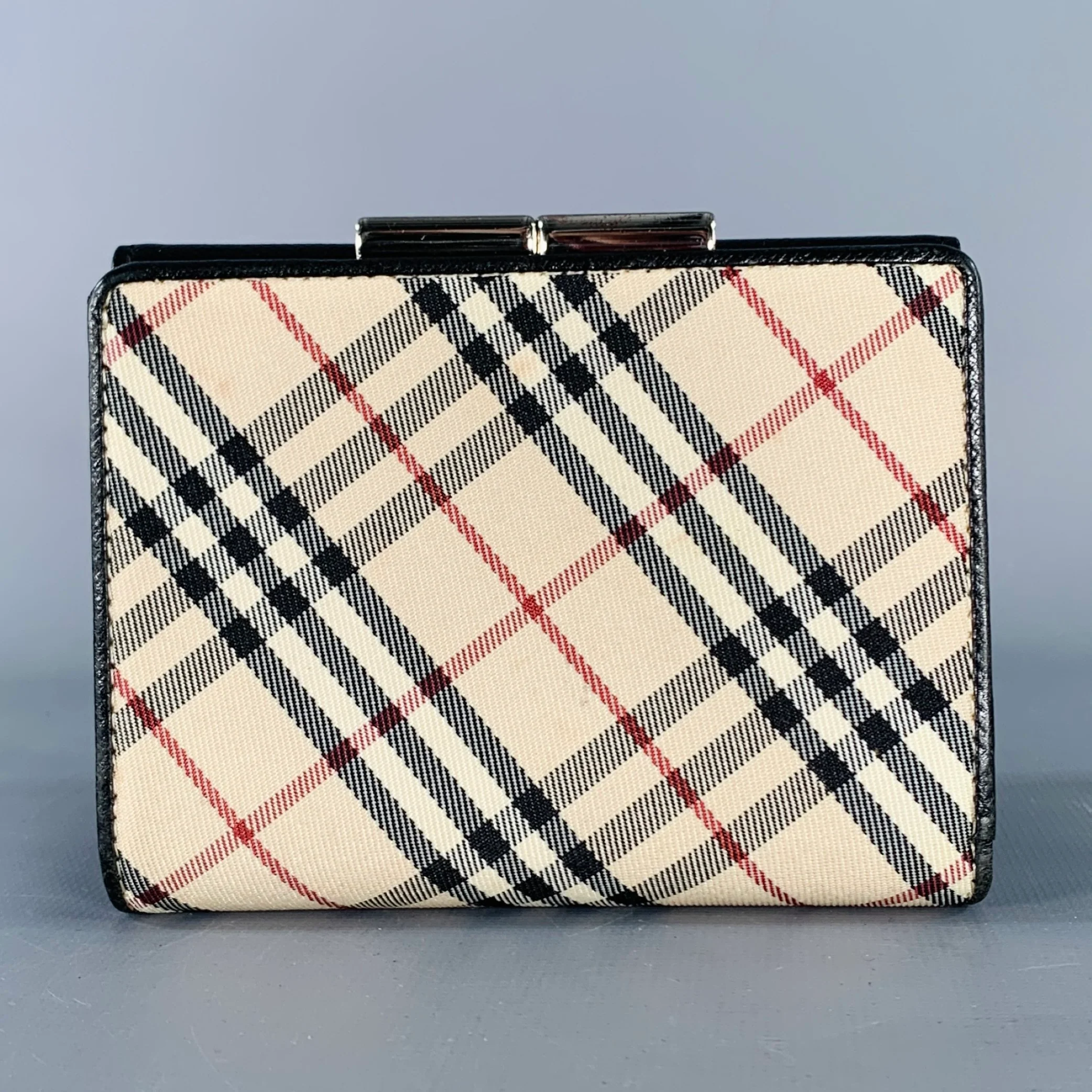 BURBERRY Beige Black Plaid Saffiano Leather Nylon Wallet - Image 3