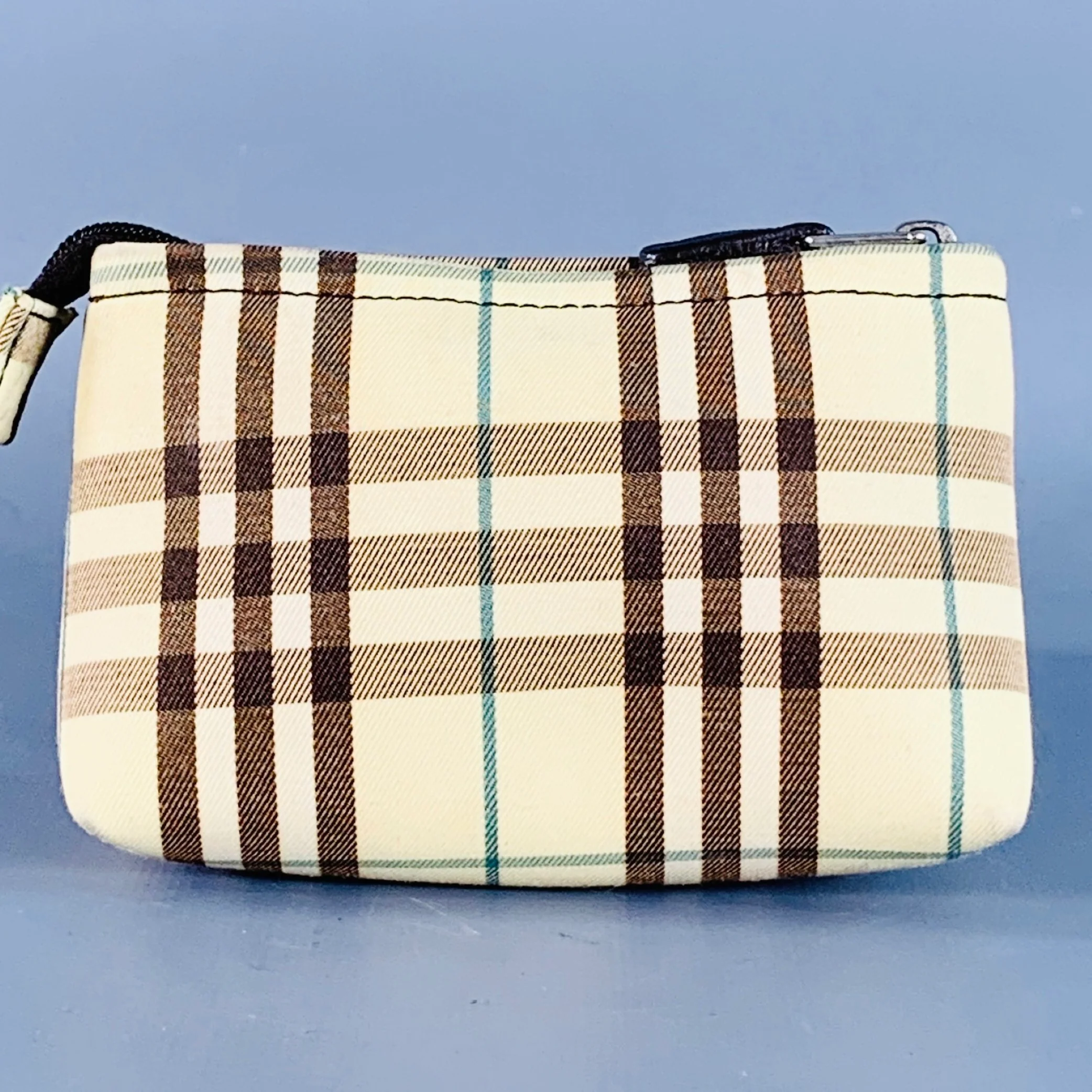BURBERRY Beige Brown Plaid Cotton Acrylic Cosmetic Pouch - Image 2