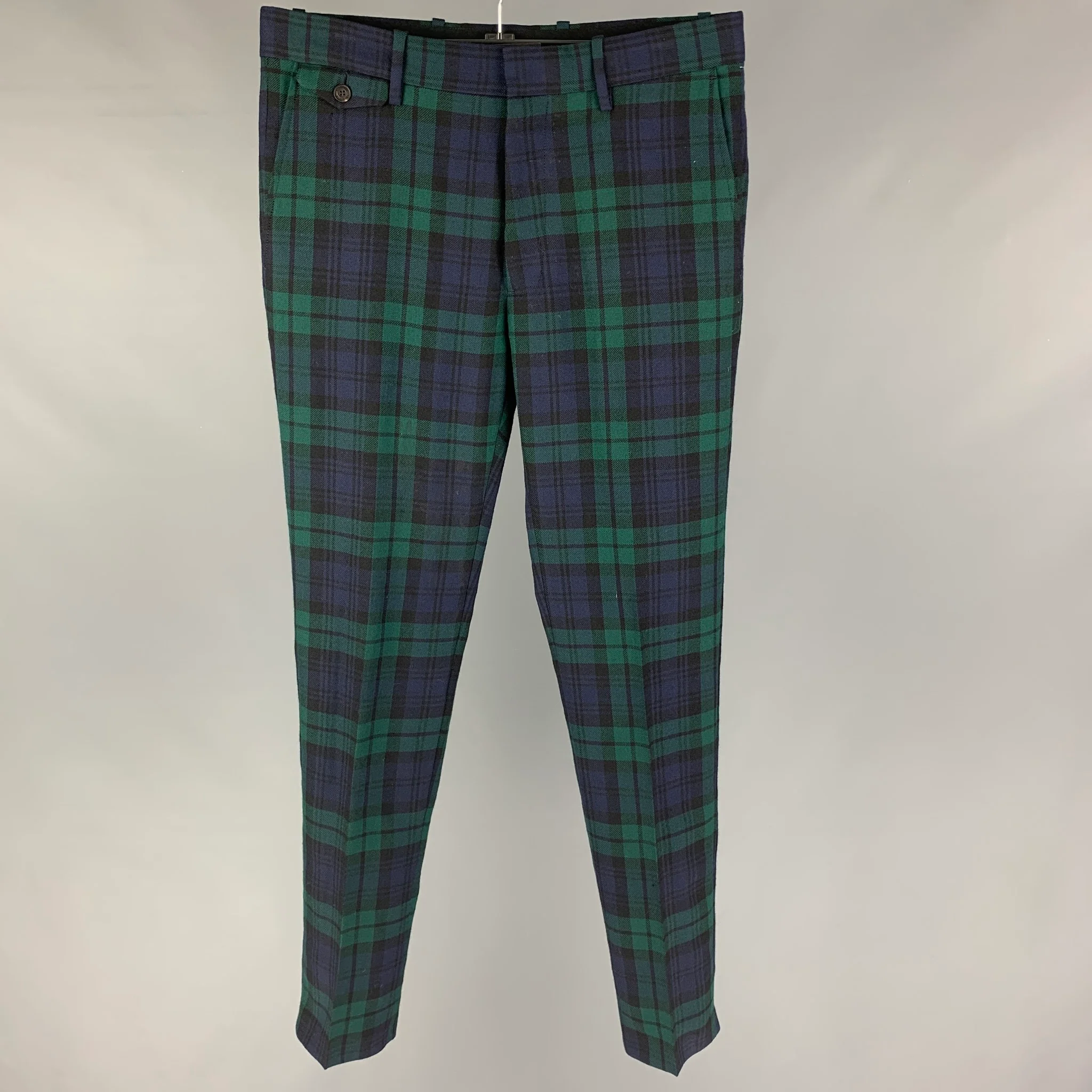 BURBERRY BLACK LABEL Size 32 Green Black Navy Blackwatch Plaid Dress Pants