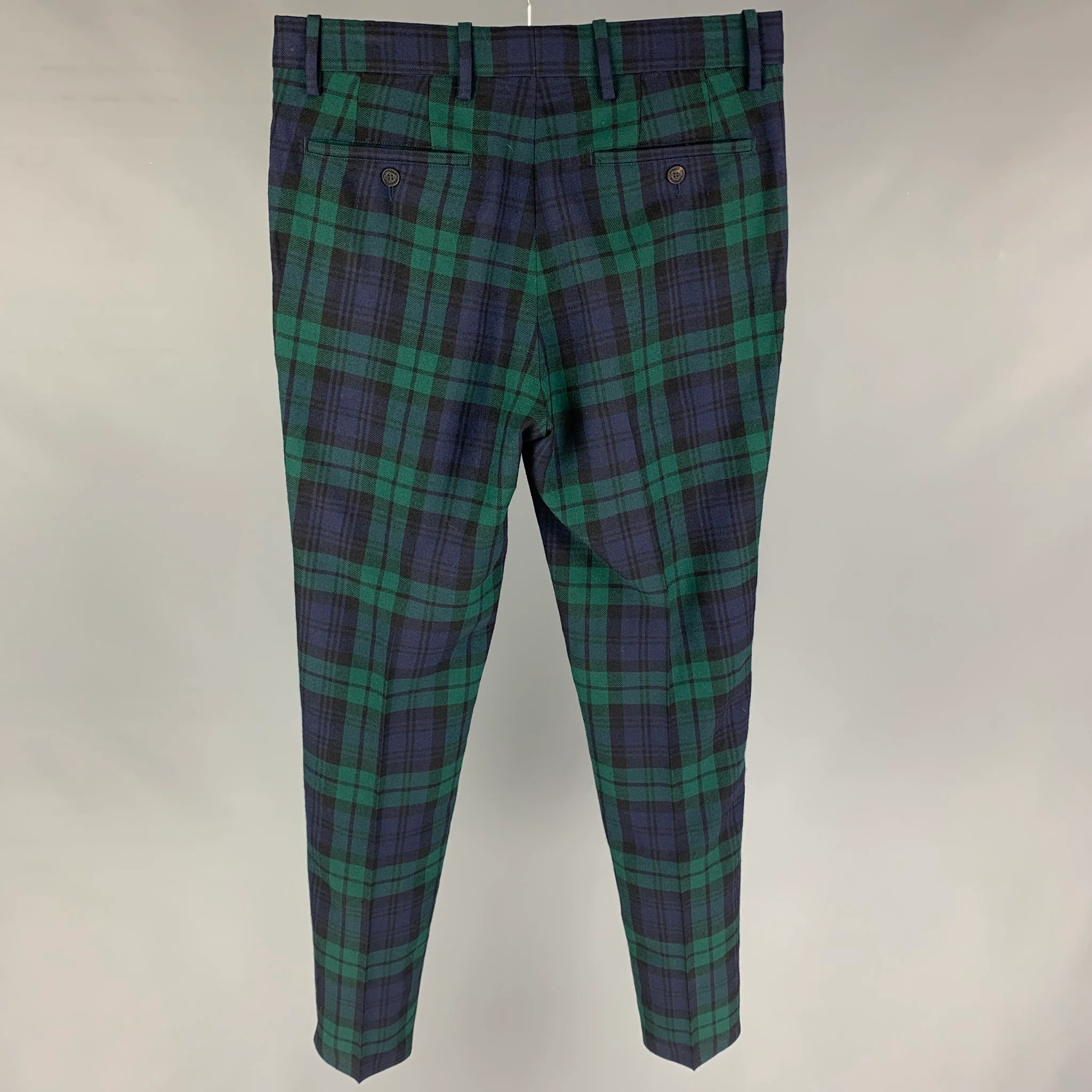 BURBERRY BLACK LABEL Size 32 Green Black Navy Blackwatch Plaid Dress Pants - Image 3