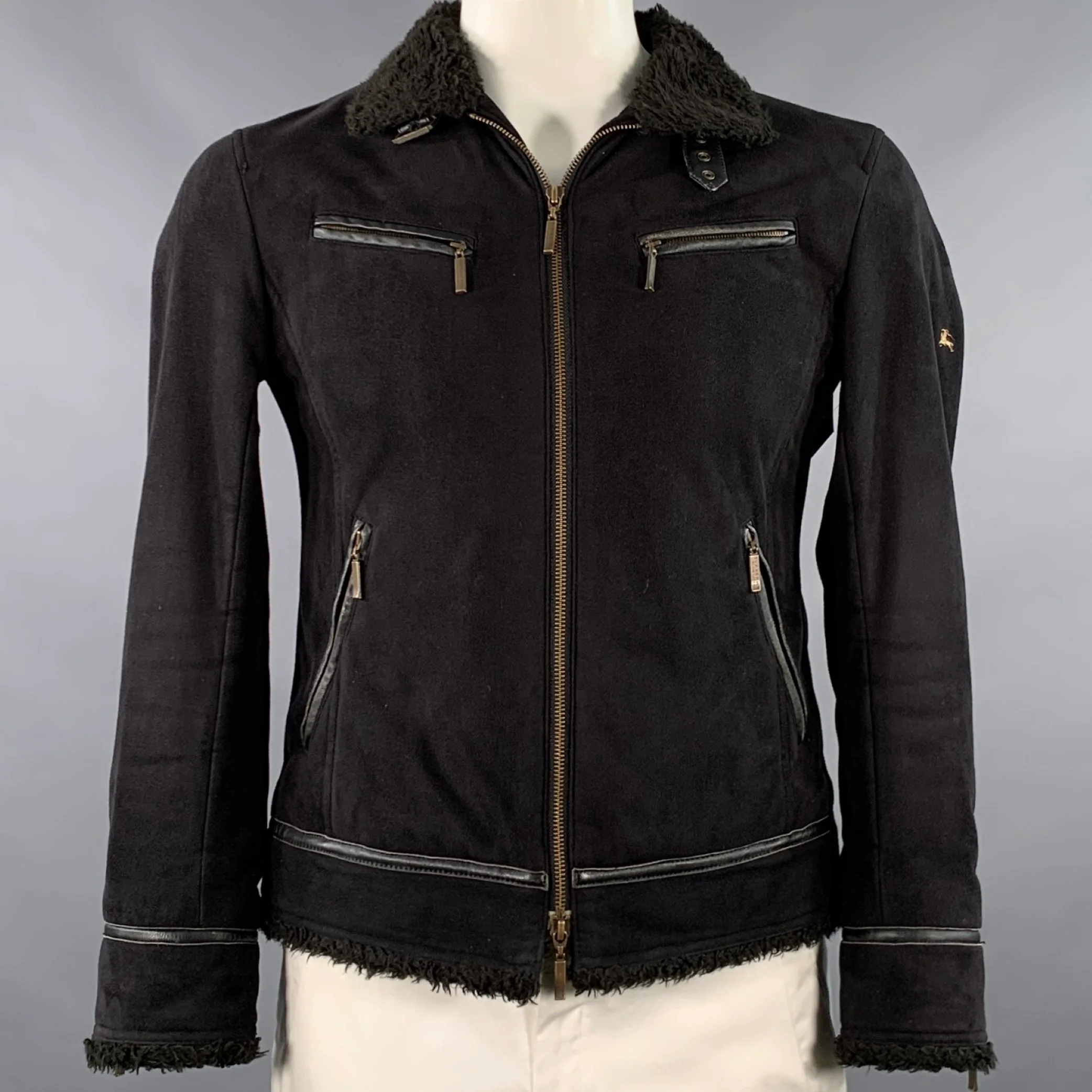 BURBERRY BLACK LABEL Size M Black Faux Suede Zip Pockets Jacket