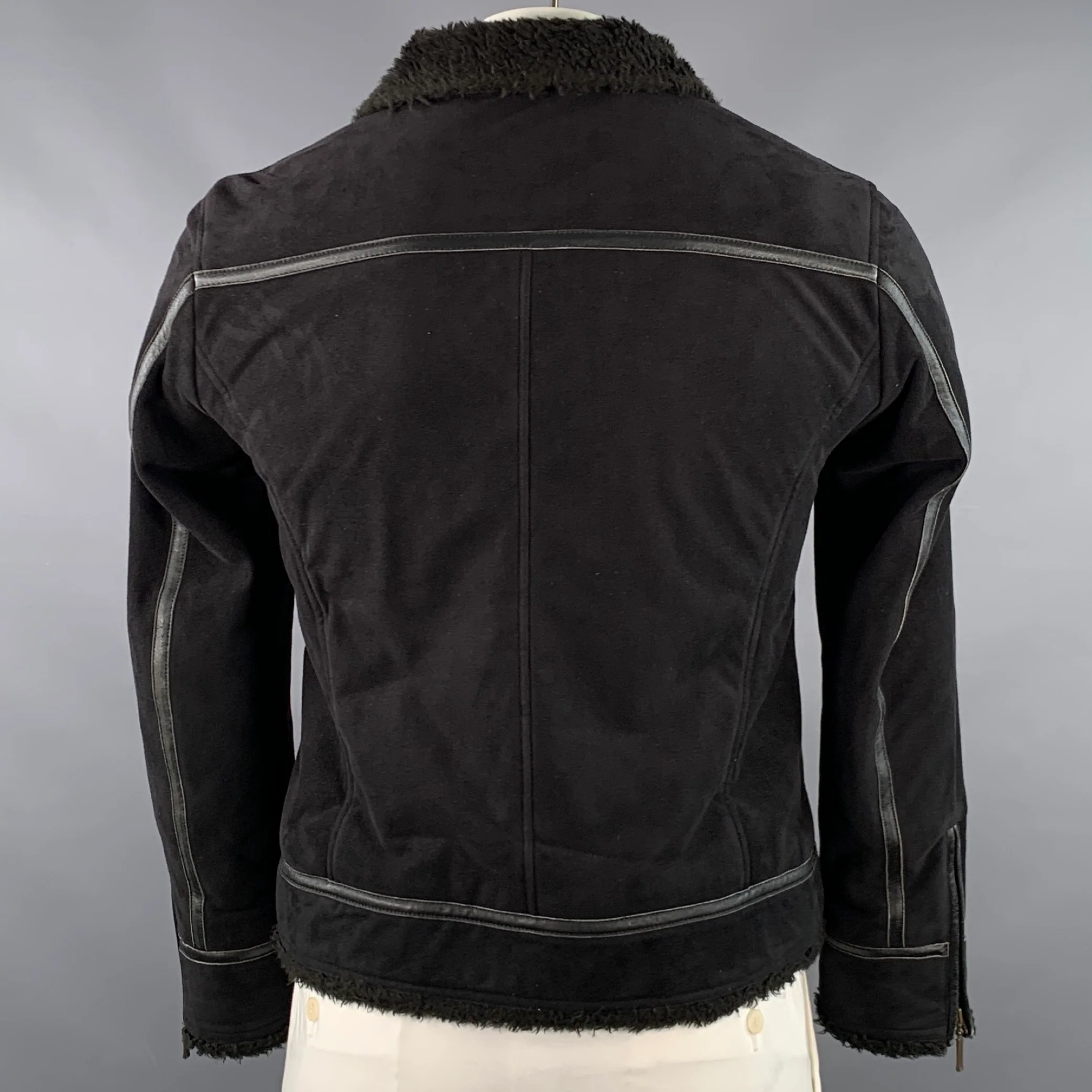BURBERRY BLACK LABEL Size M Black Faux Suede Zip Pockets Jacket - Image 3