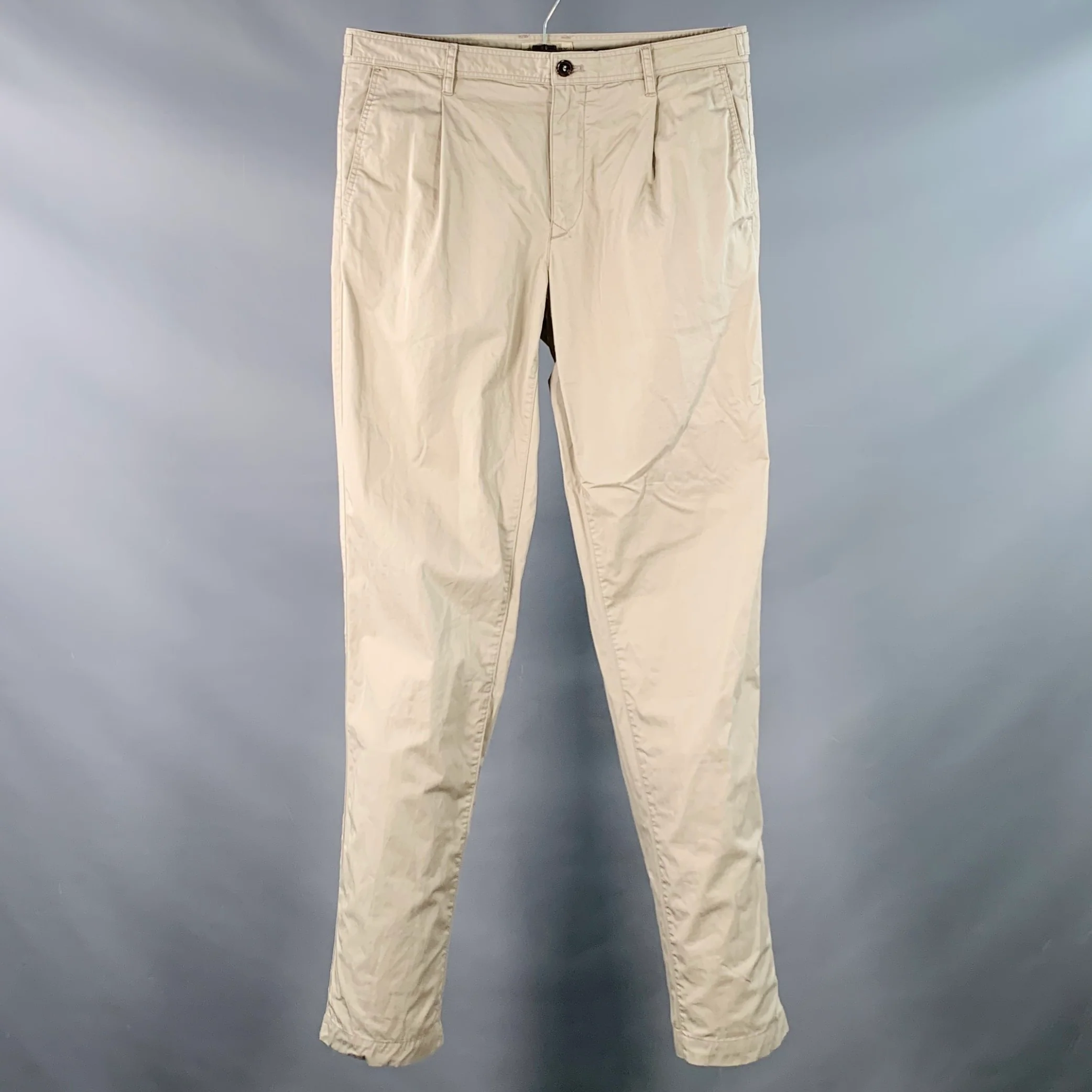 BURBERRY BRIT Size 33 Khaki Twill Cotton Side Tabs Pleated Tapered Casual Pants