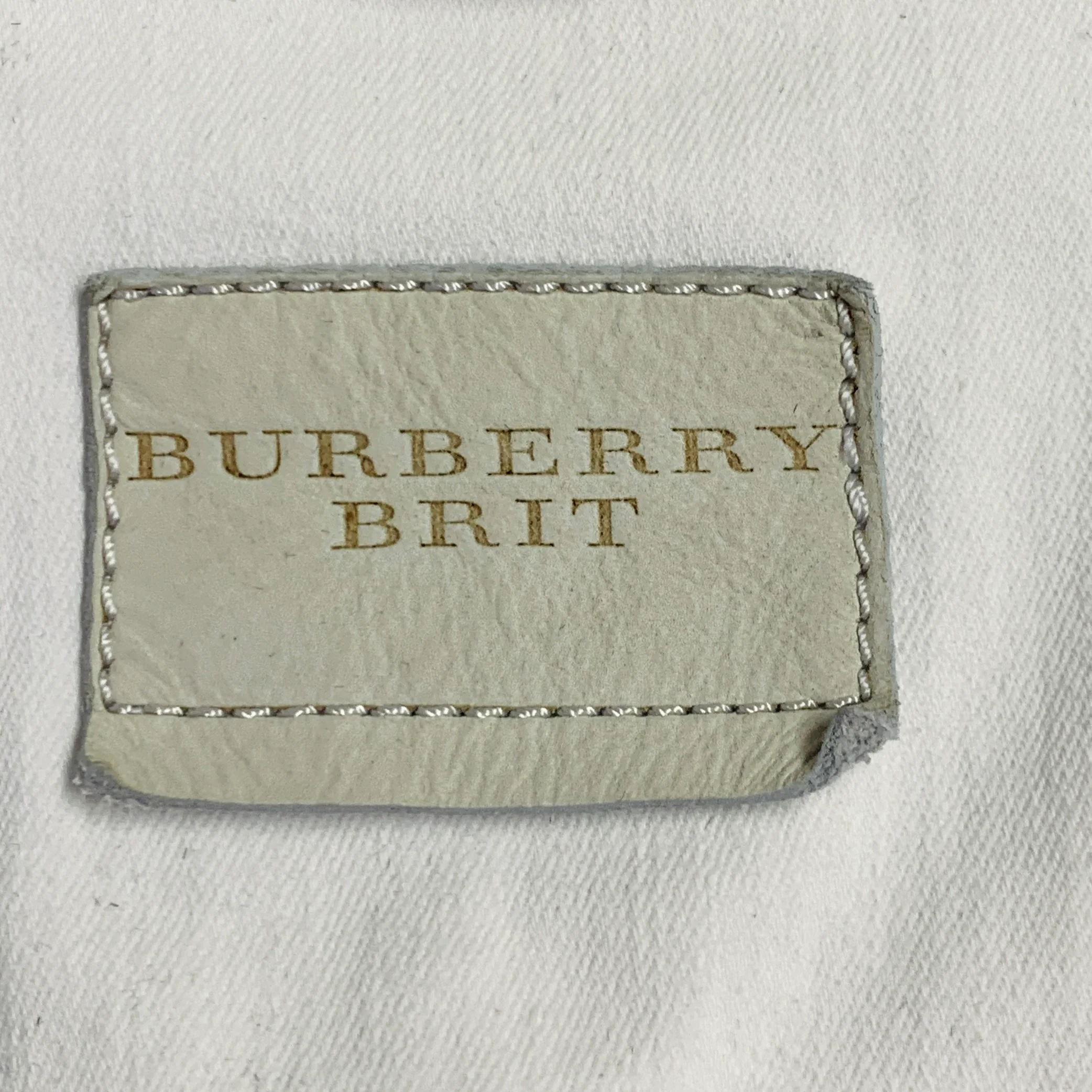 BURBERRY BRIT Size L Cream Cotton Blend Stretch Denim Jacket Blazer - Image 4