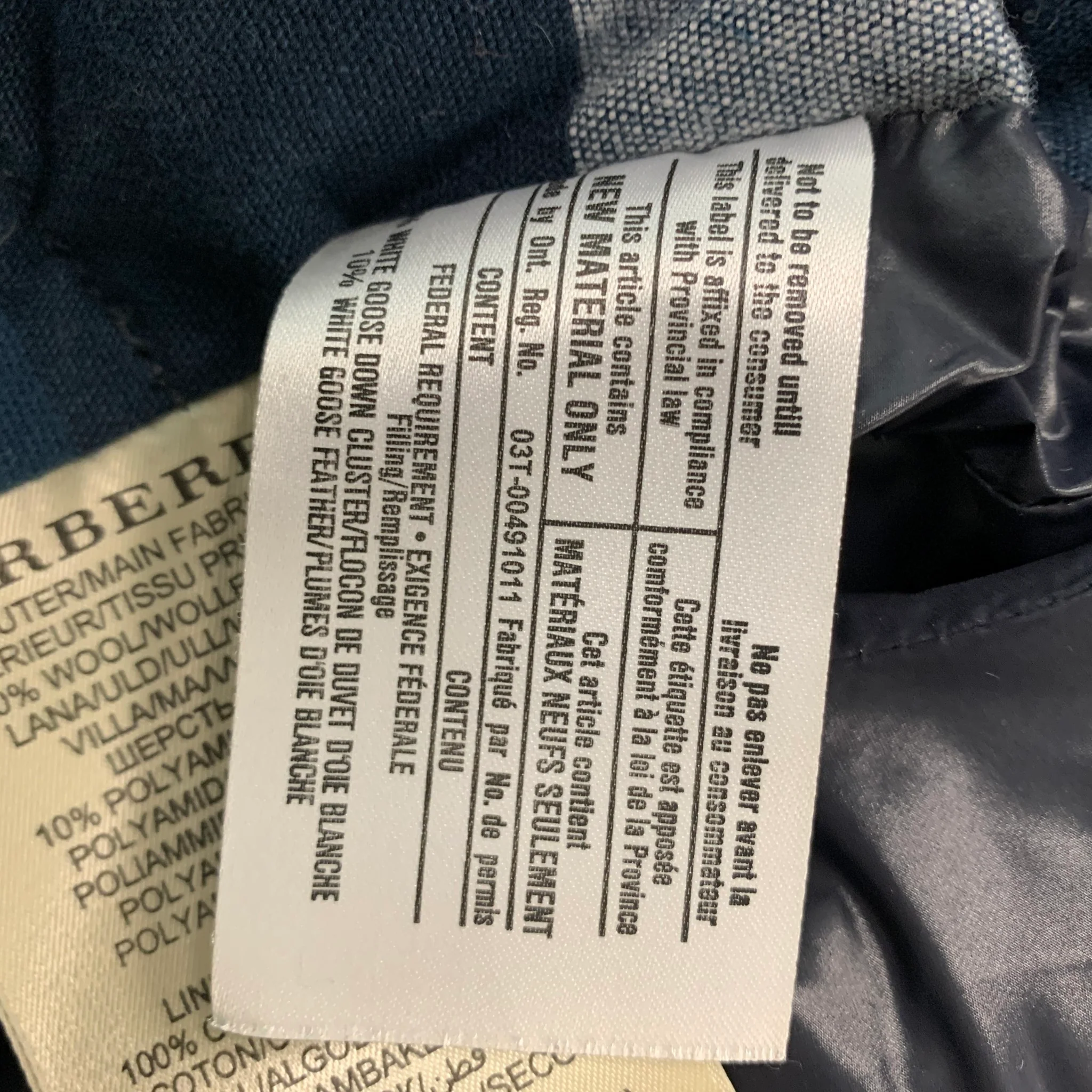 BURBERRY BRIT  Size L Navy Quilted Wool Polyamide Jacket - Image 6