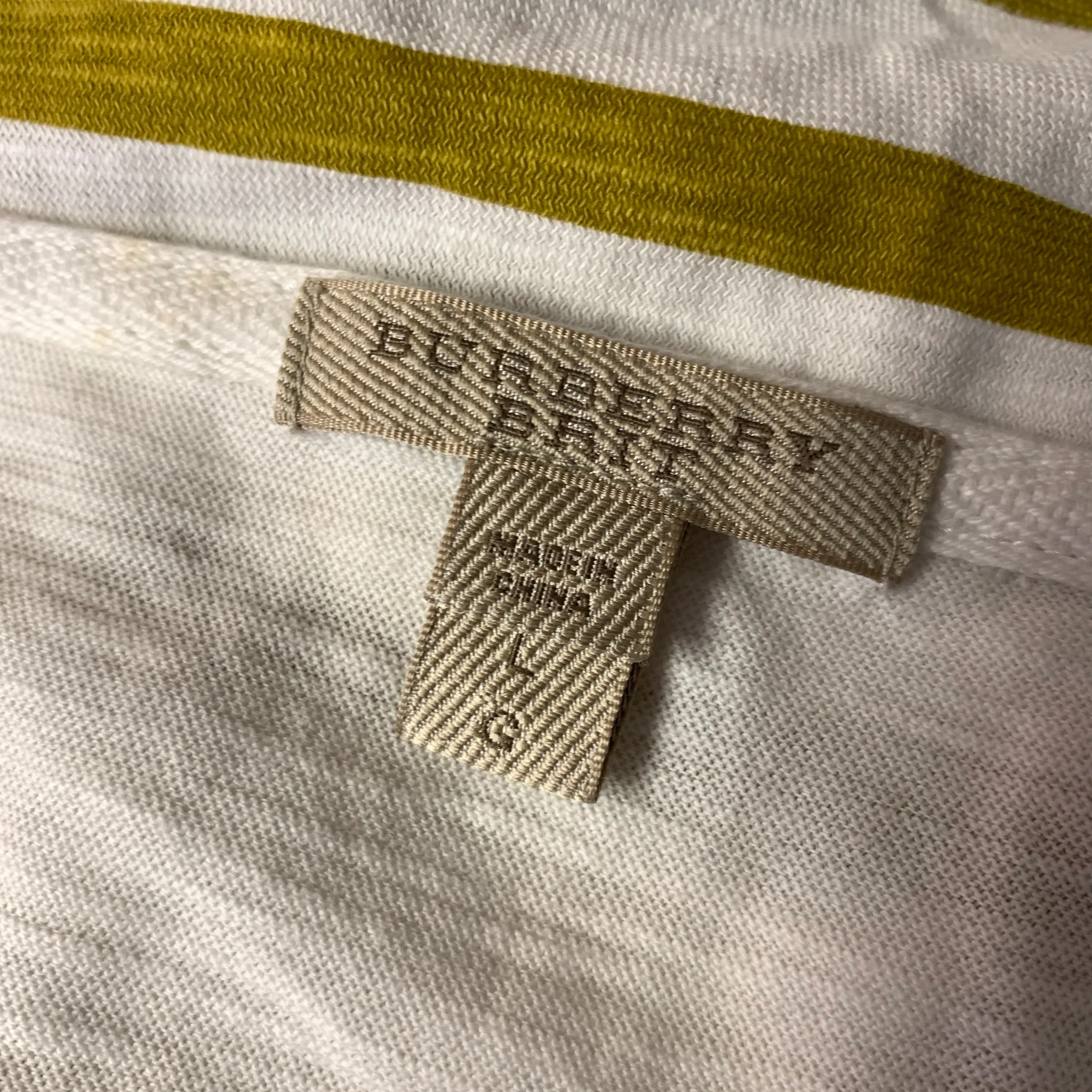 BURBERRY BRIT Size L White Gold Stripe Cotton Boat Neck Long Sleeve Shirt - Image 4
