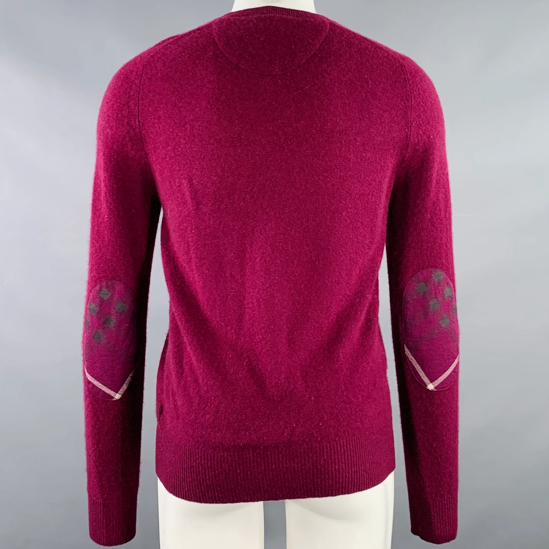BURBERRY BRIT Size S Red Raspberry Cashmere Elbow Patches Crew Neck Sweater - Image 3