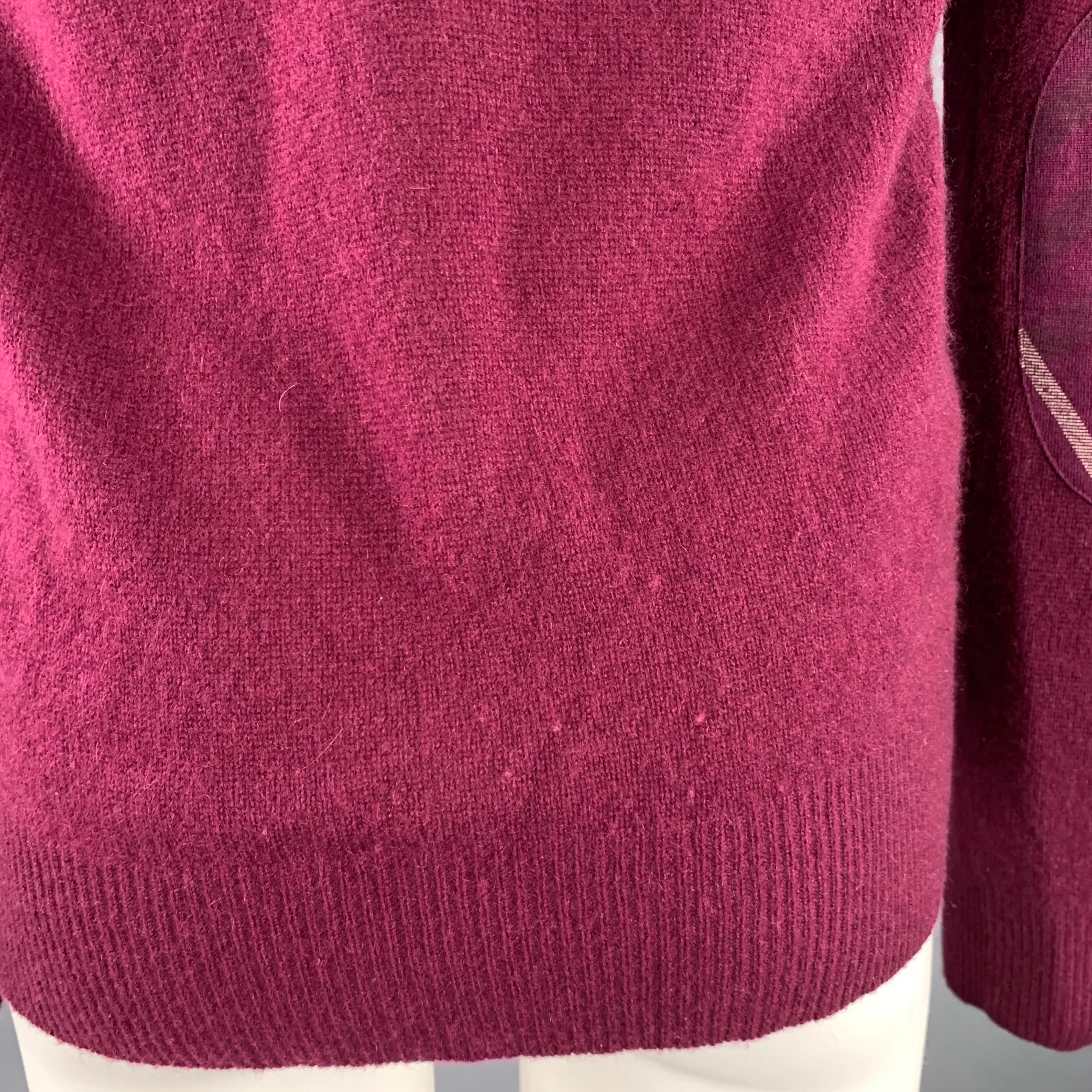 BURBERRY BRIT Size S Red Raspberry Cashmere Elbow Patches Crew Neck Sweater - Image 4