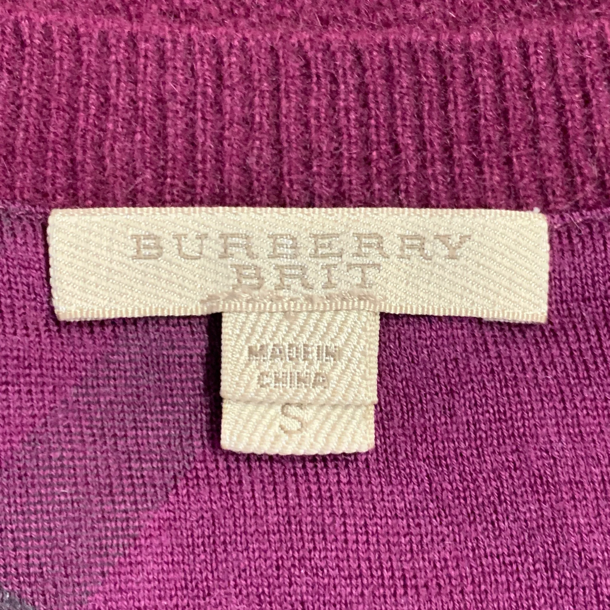 BURBERRY BRIT Size S Red Raspberry Cashmere Elbow Patches Crew Neck Sweater - Image 7