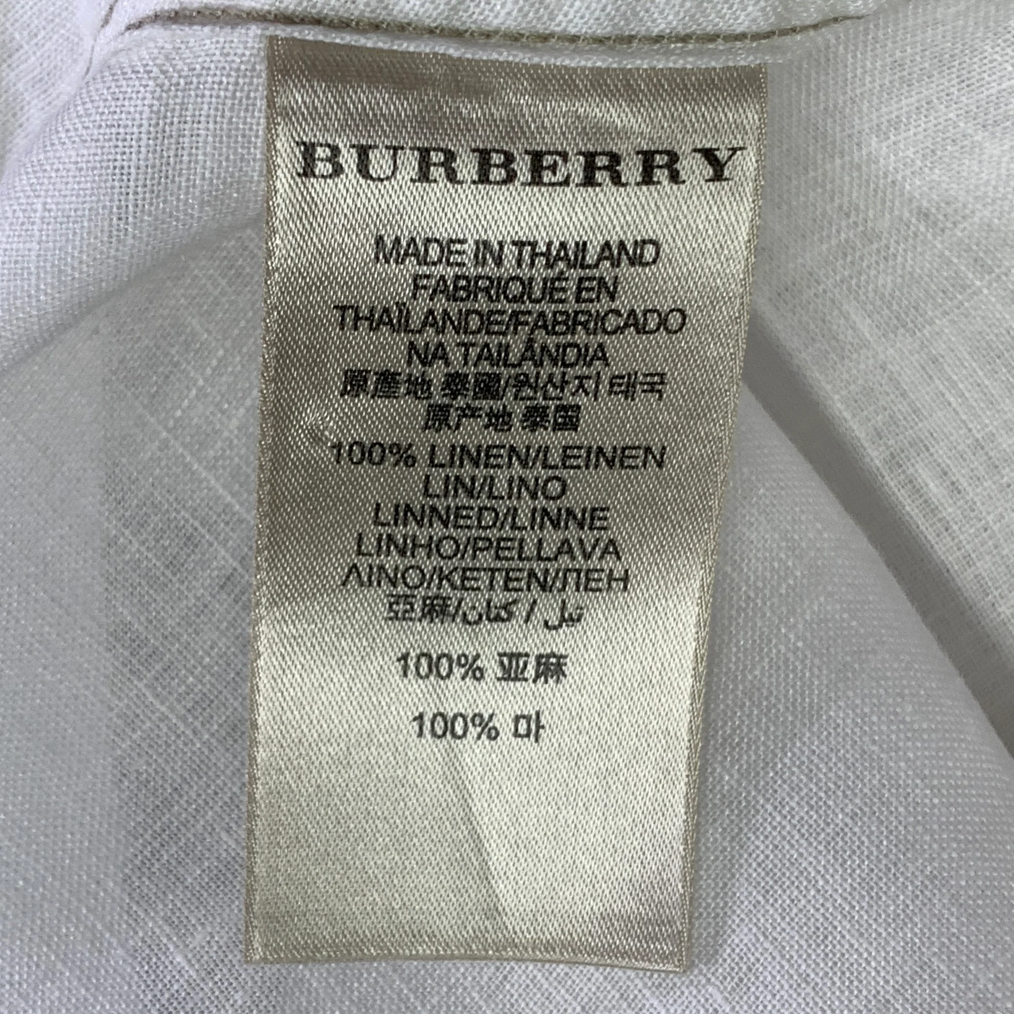 BURBERRY BRIT Size S White Taupe Contrast Stitch Button Down Collar Linen Long Sleeve Shirt - Image 11