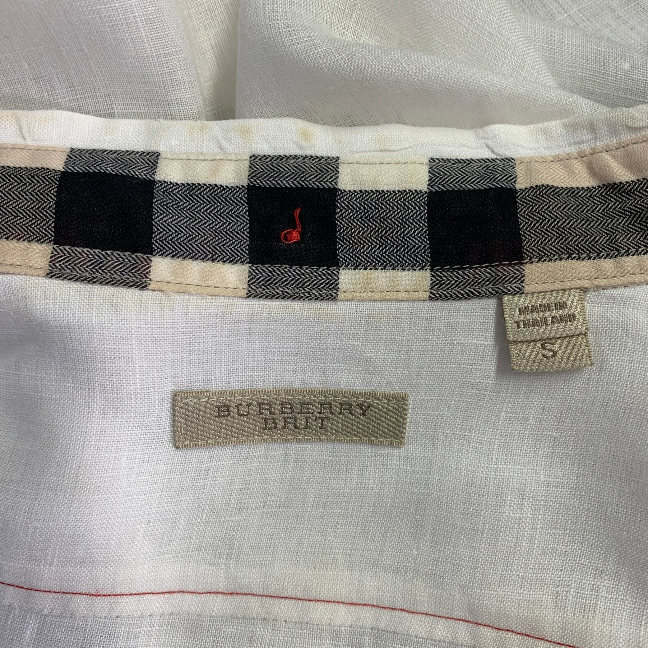 BURBERRY BRIT Size S White Taupe Contrast Stitch Button Down Collar Linen Long Sleeve Shirt - Image 8