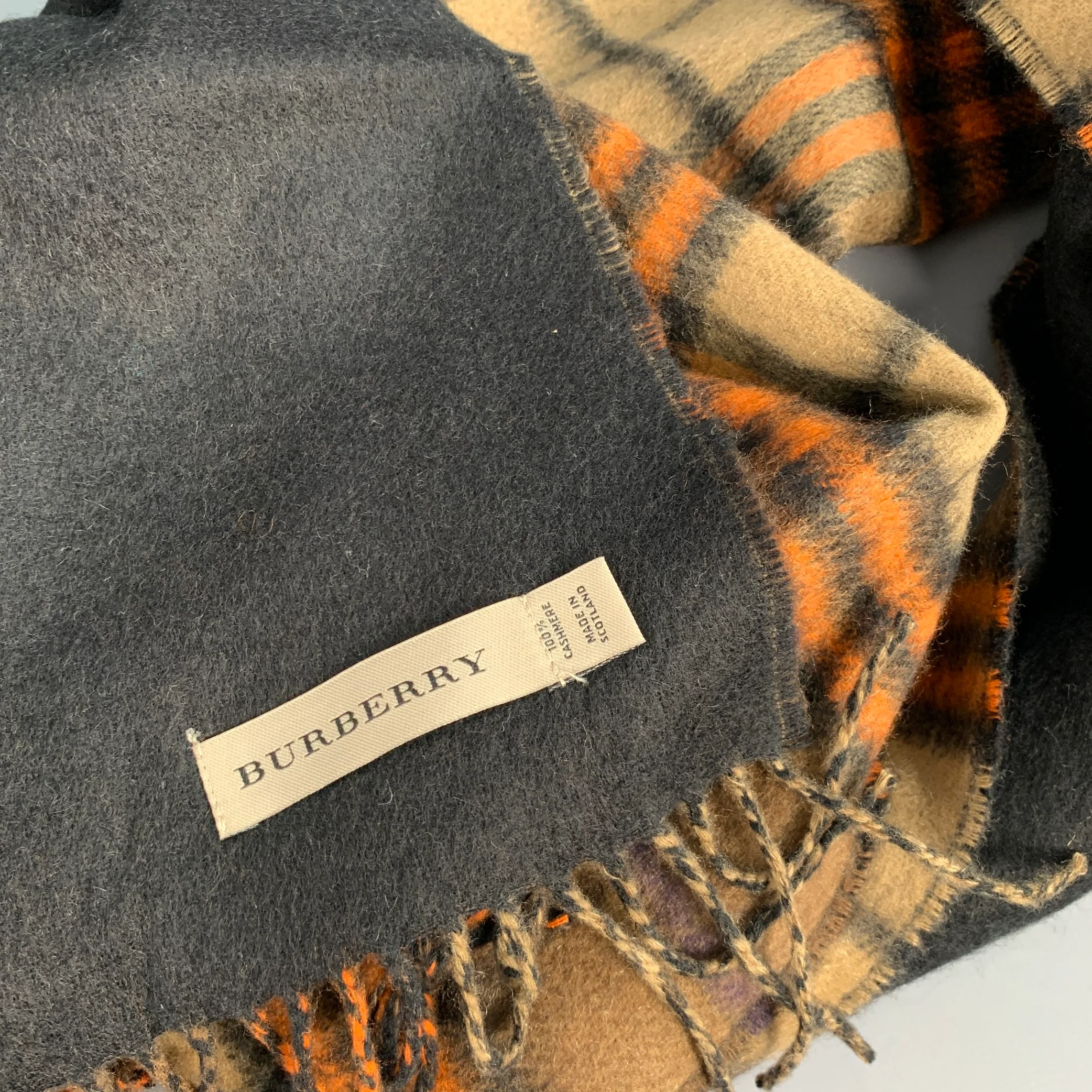 BURBERRY Brown Orange Plaid Cashmere Scarf - Image 2