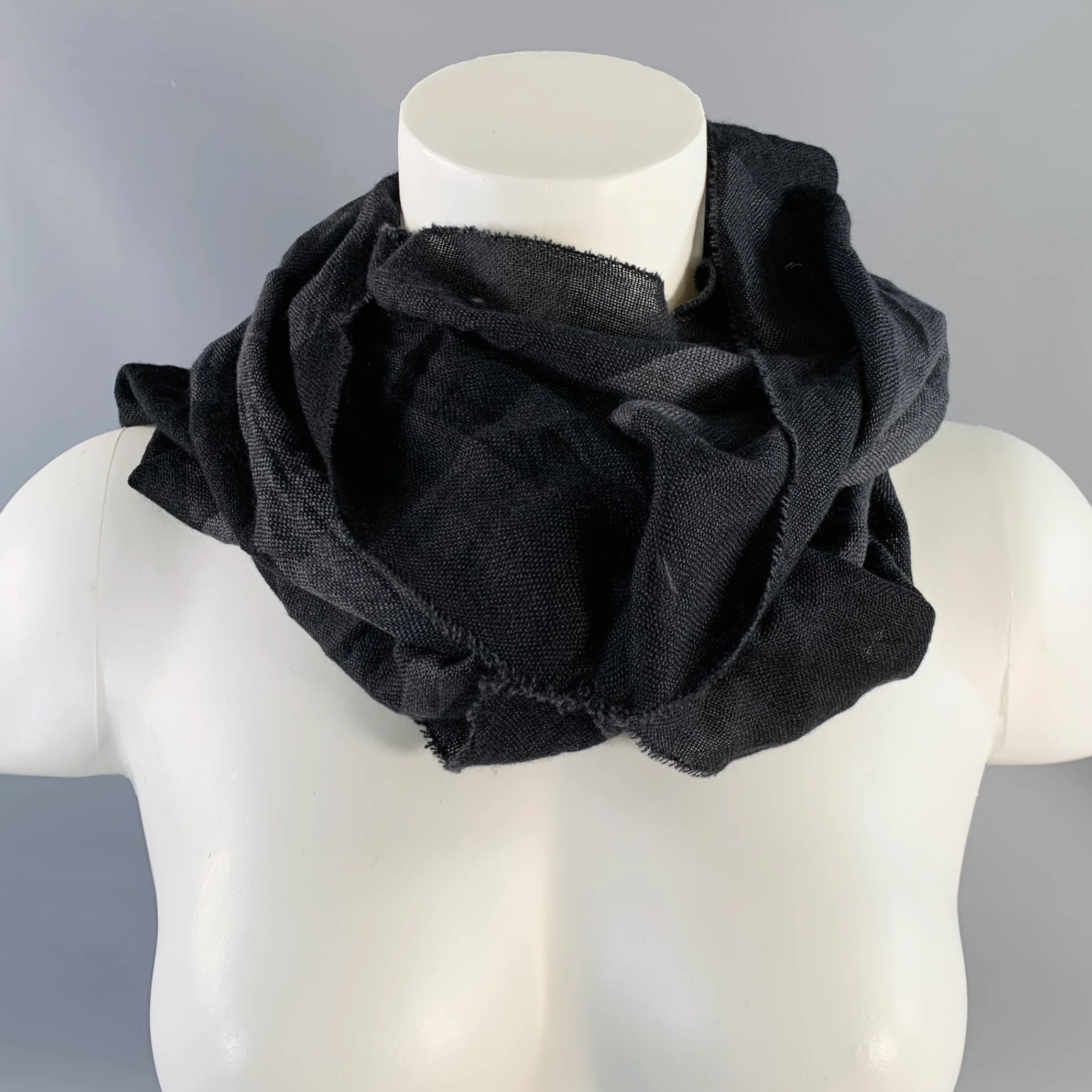 BURBERRY Grey Black Checkered Merino Wool Cashmere Snood Scarf - Image 3