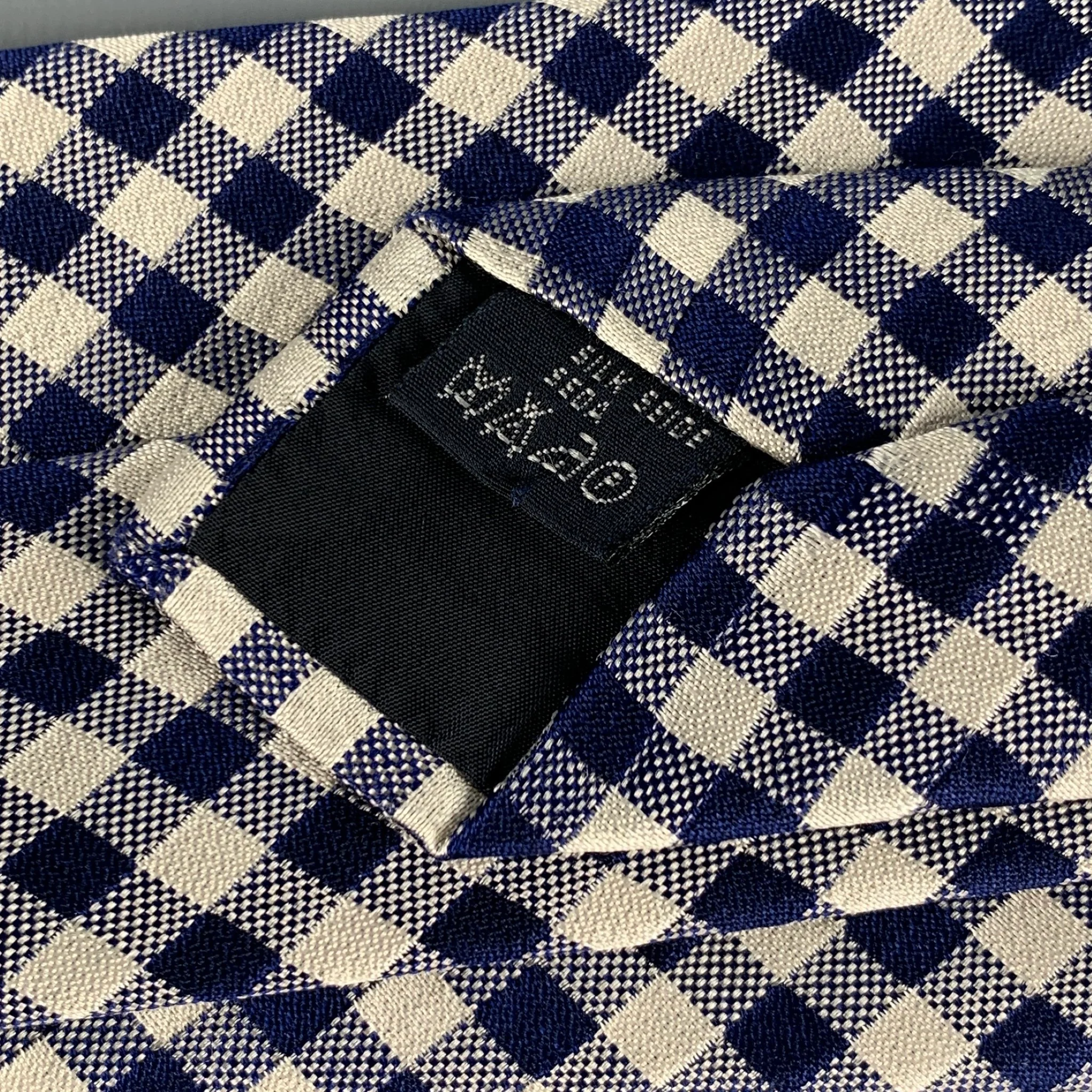 BURBERRY LONDON Navy Cream Checkered Silk Tie - Image 5