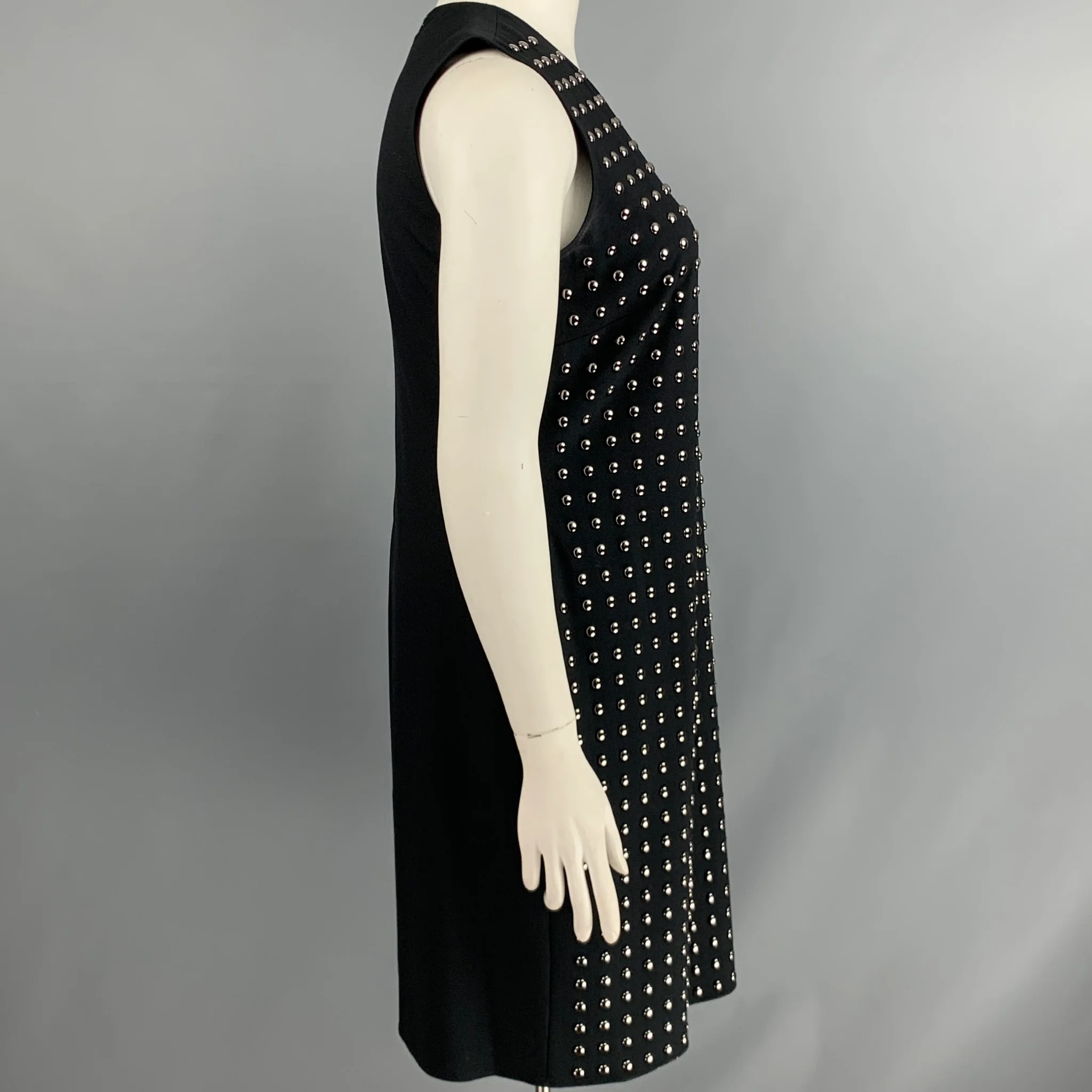 BURBERRY LONDON Size 10 Black Silver Polyester Blend Studded Sleeveless Dress - Image 3
