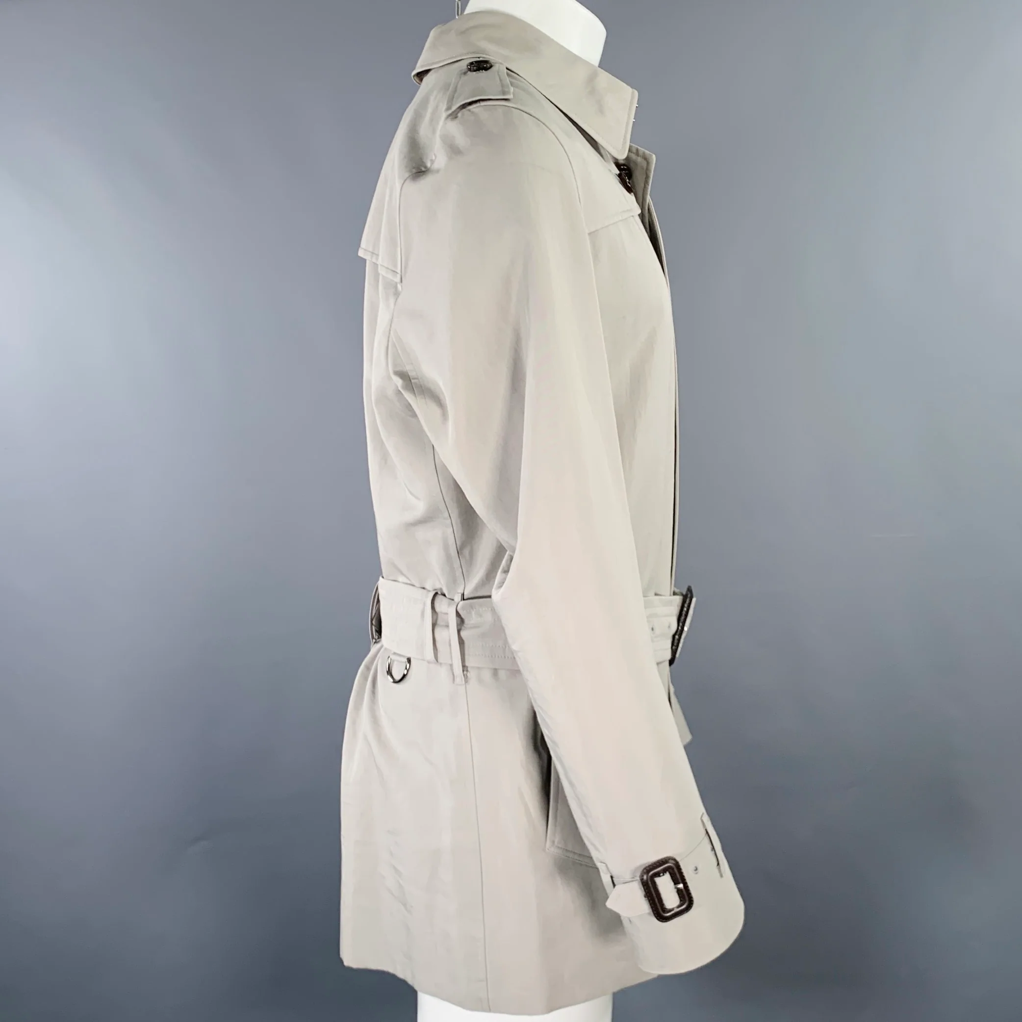 BURBERRY LONDON Size 40 Grey Cotton Blend Trench Coat - Image 2