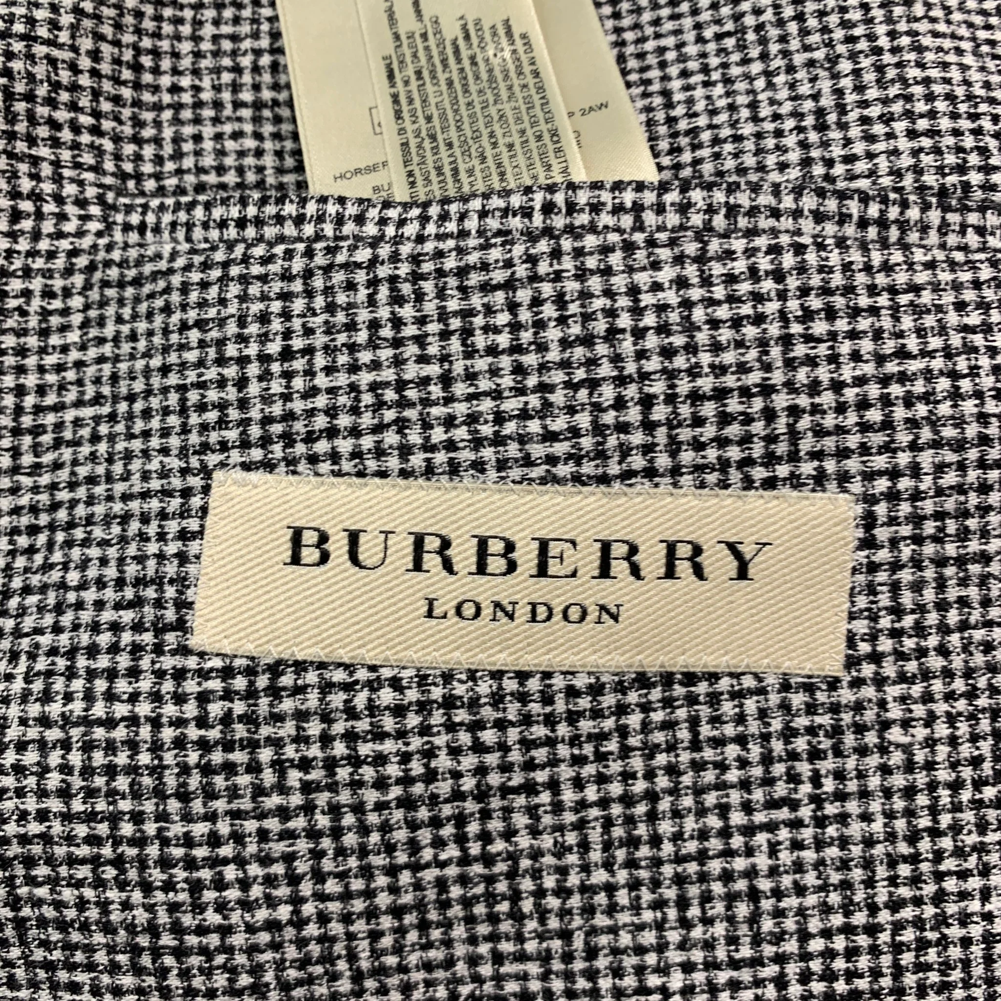 BURBERRY LONDON Size 42 Black White Houndstooth Cotton Blend Sport Coat - Image 7