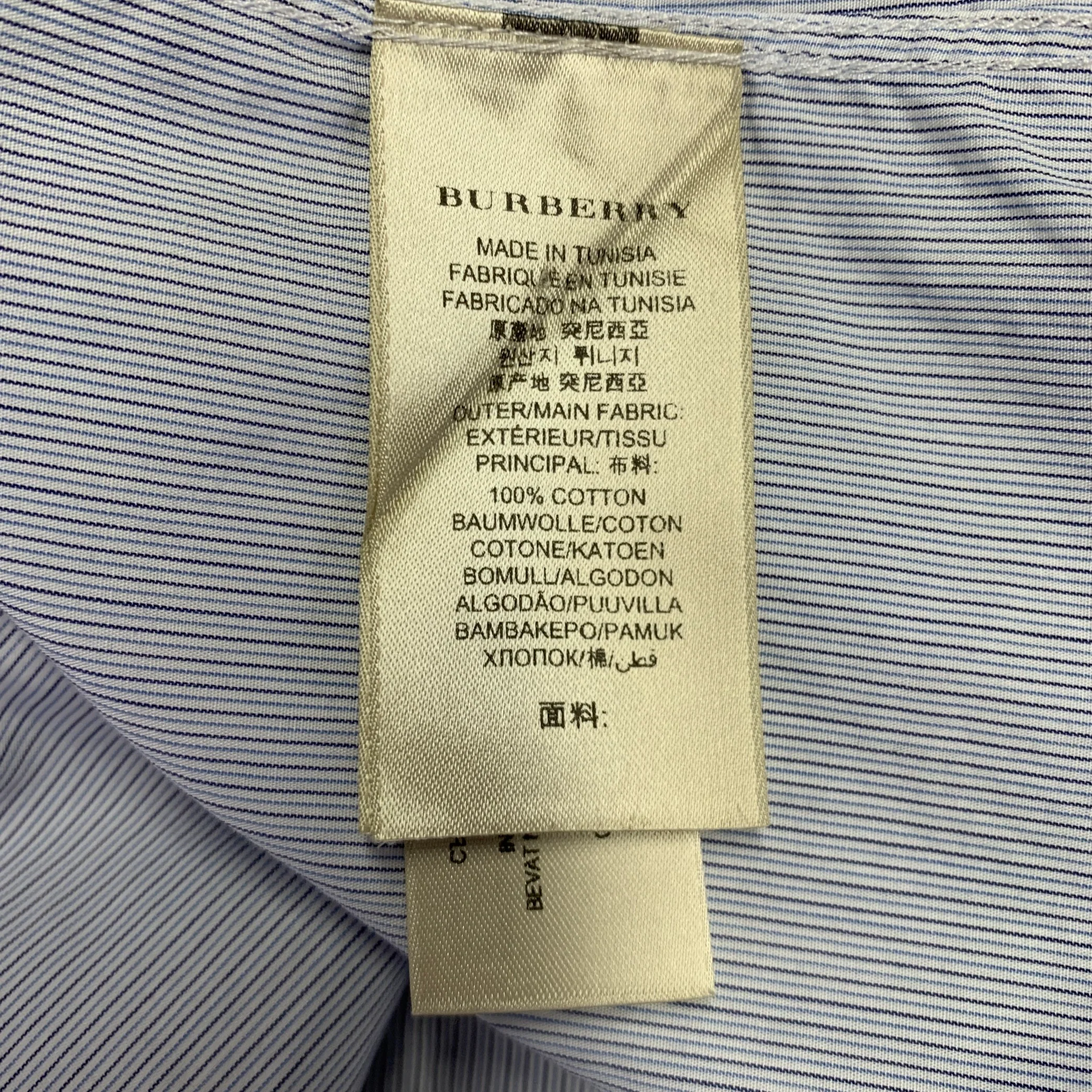 BURBERRY LONDON Size 42 White Light Blue Stripe Cotton Long Sleeve Shirt - Image 5
