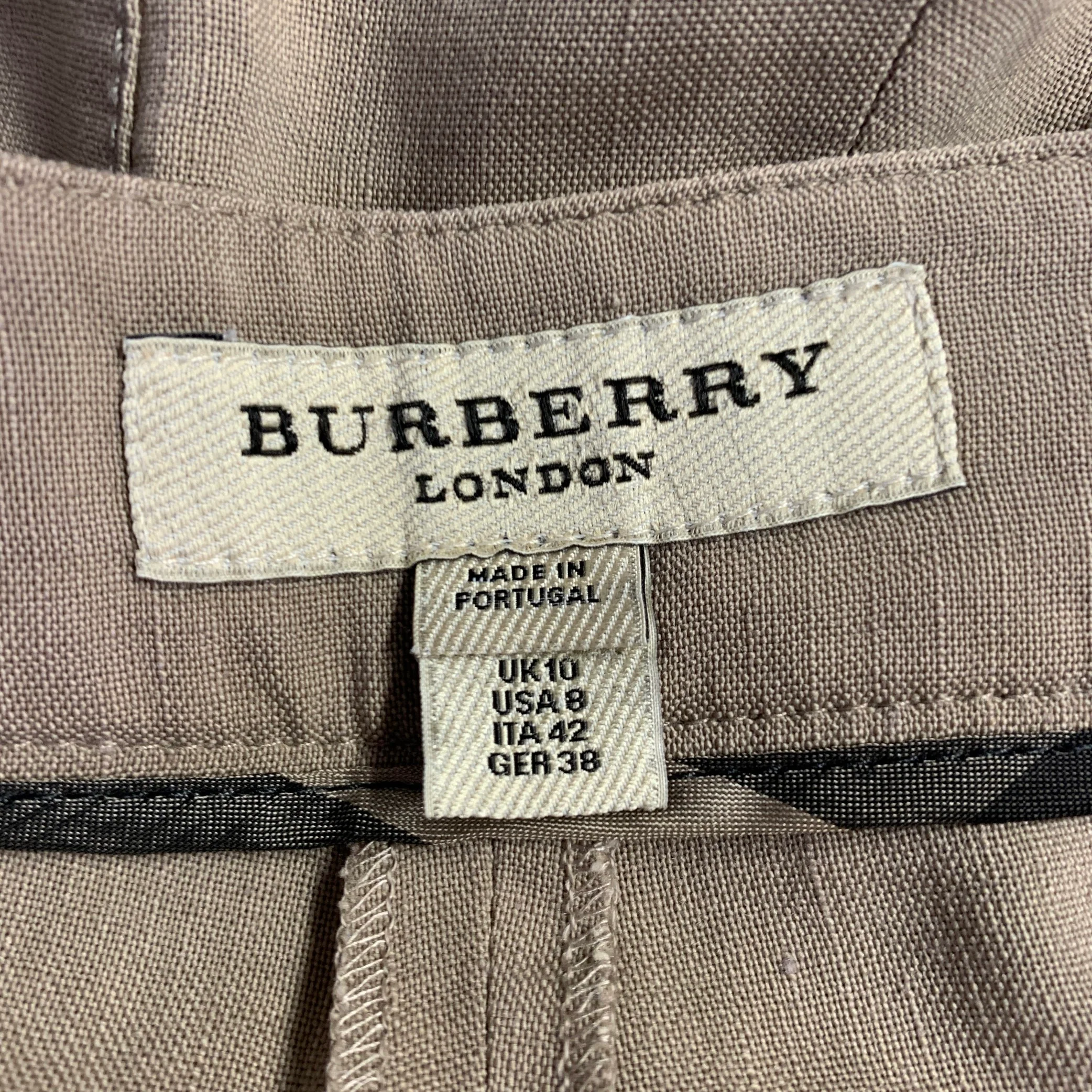 BURBERRY LONDON Size 8 Brown Wool Linen Pleated Shorts - Image 5