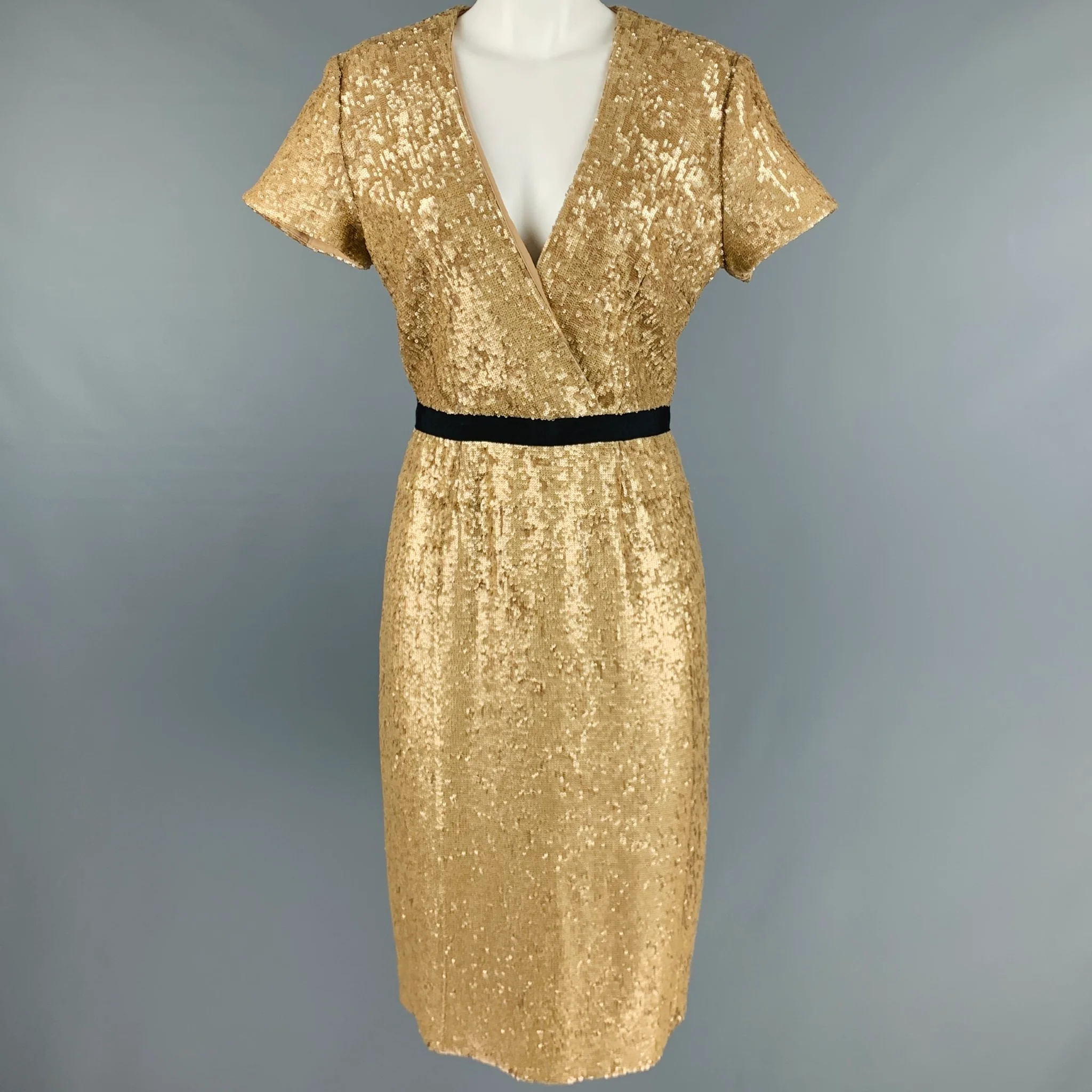 BURBERRY LONDON Size 8 Gold Viscose Elastane Short Sleeve Cocktail Dress