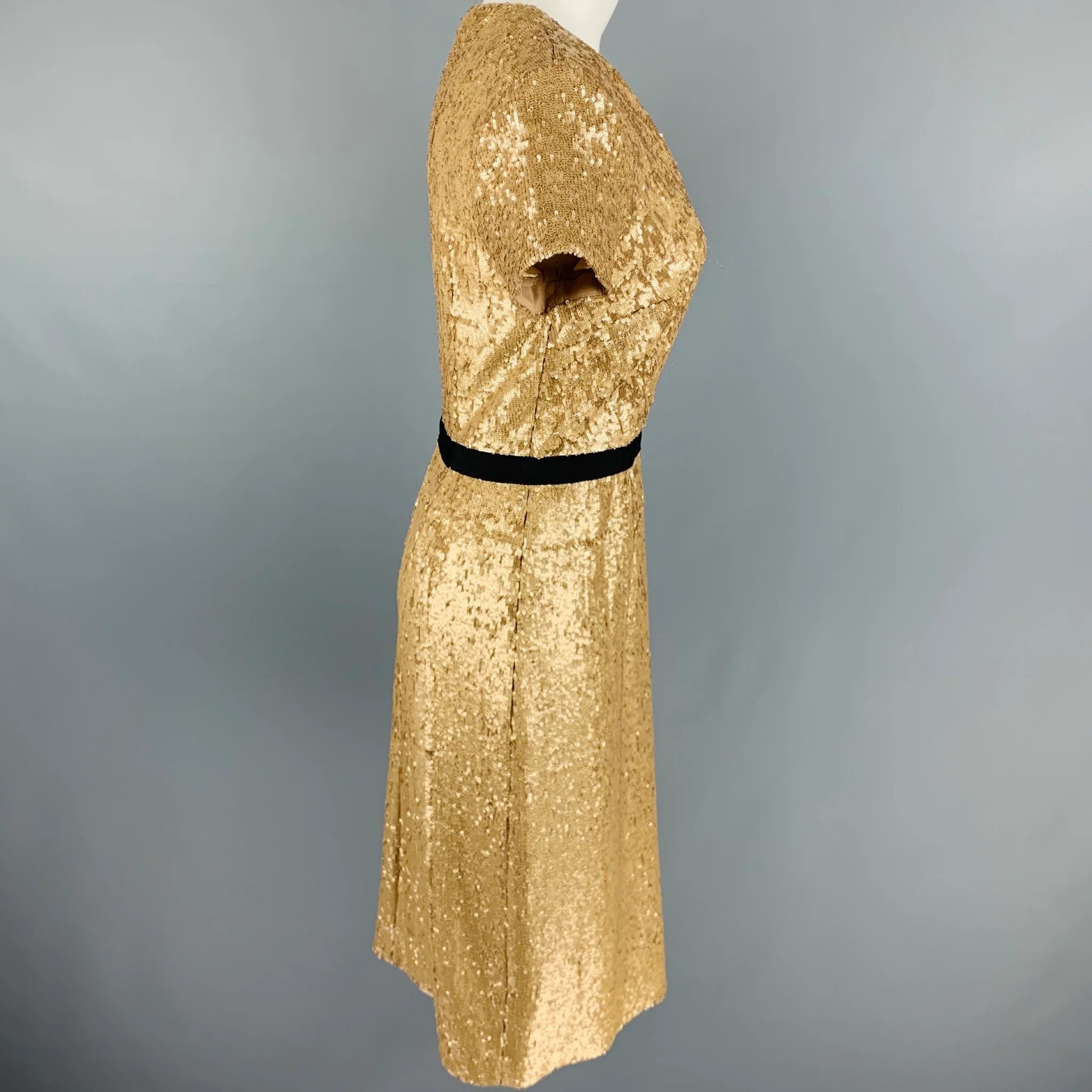 BURBERRY LONDON Size 8 Gold Viscose Elastane Short Sleeve Cocktail Dress - Image 3