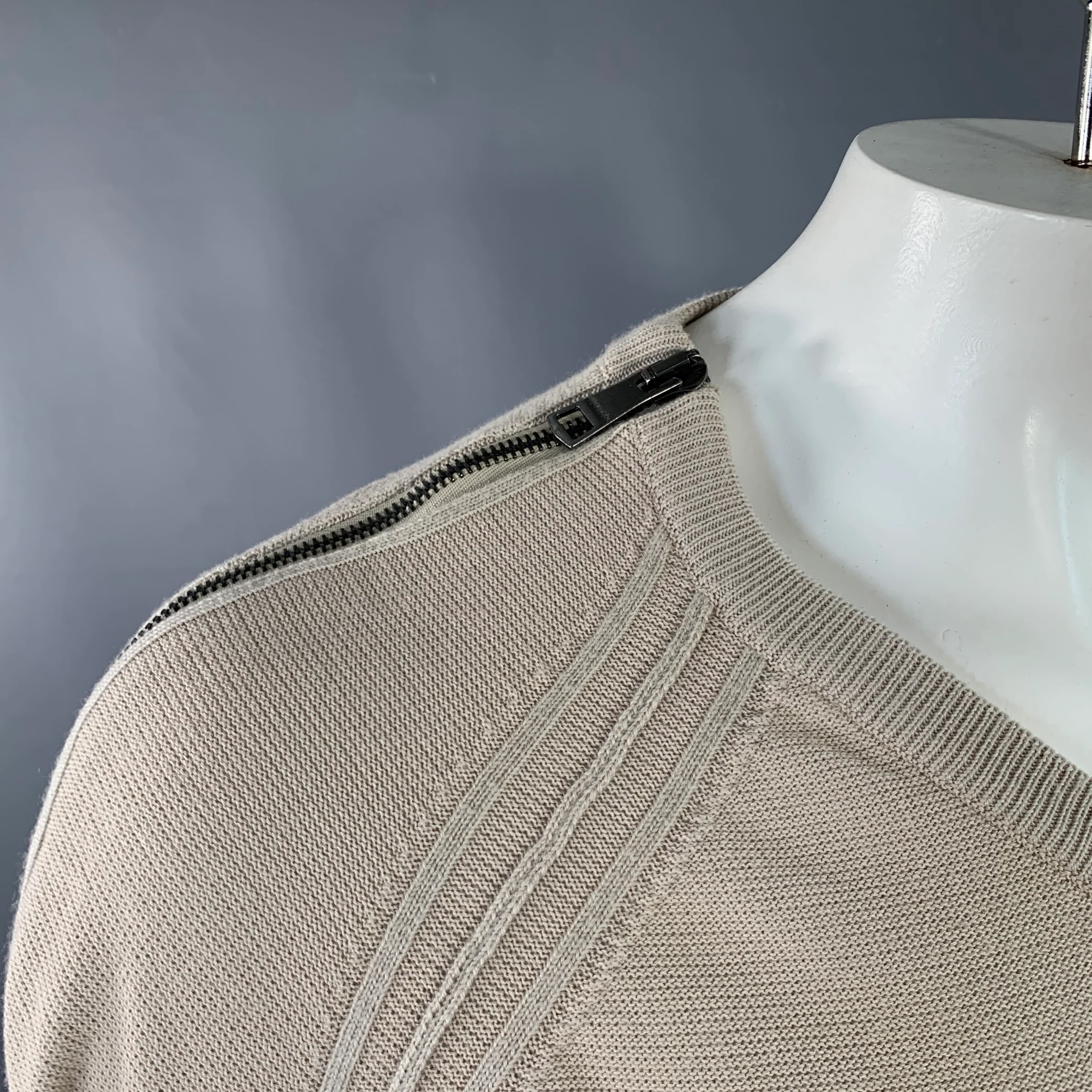 BURBERRY LONDON Size L Beige Silver Wool Cotton V-Neck Zipper Trim Sweater - Image 5