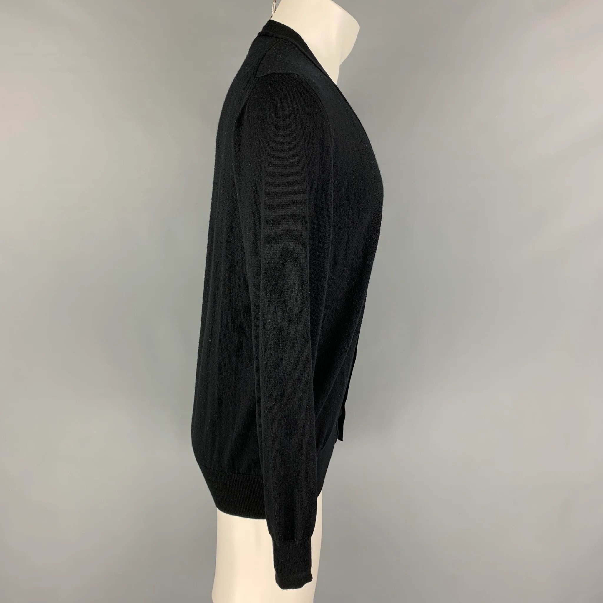 BURBERRY LONDON Size M Black Knit Extra Fine Merino Wool / Viscose Cardigan - Image 2