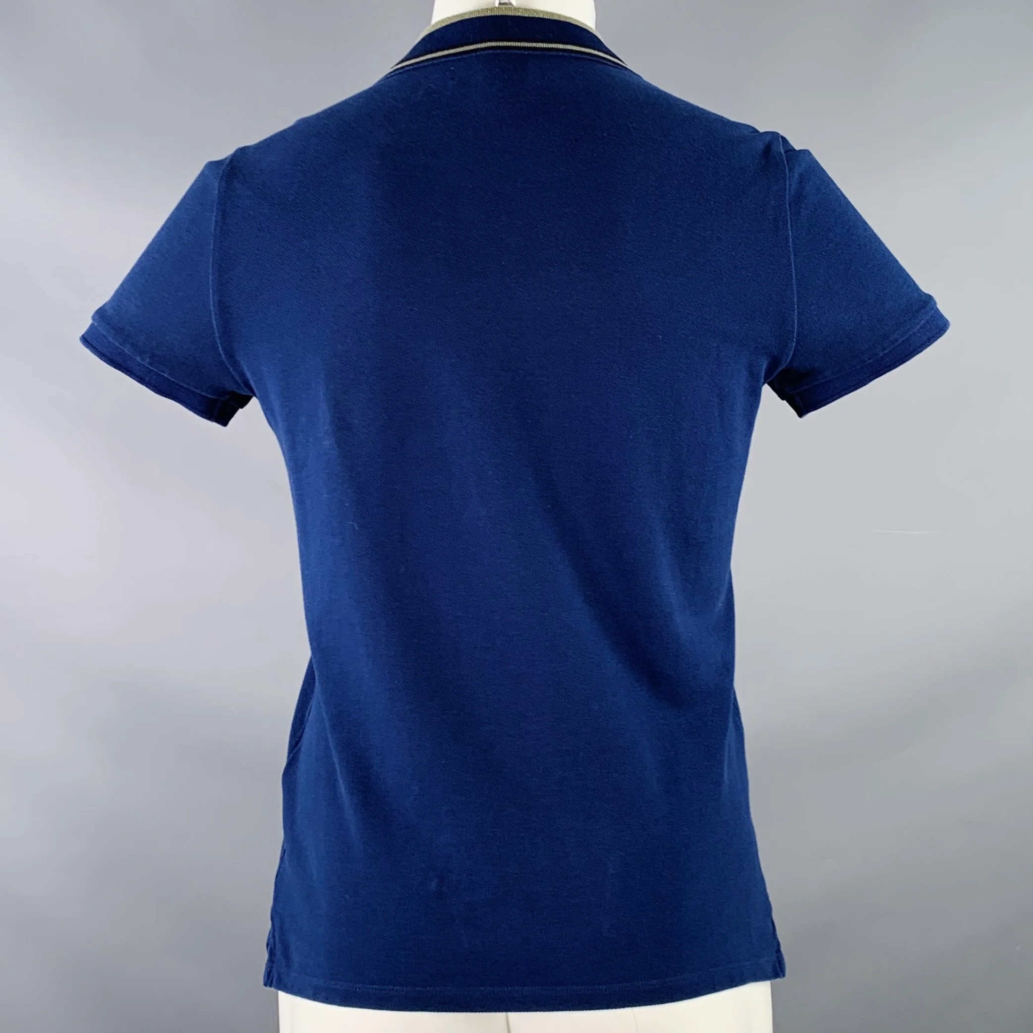 BURBERRY LONDON Size M Blue Olive Contrast Trim Cotton Pique Half Placket Polo - Image 4