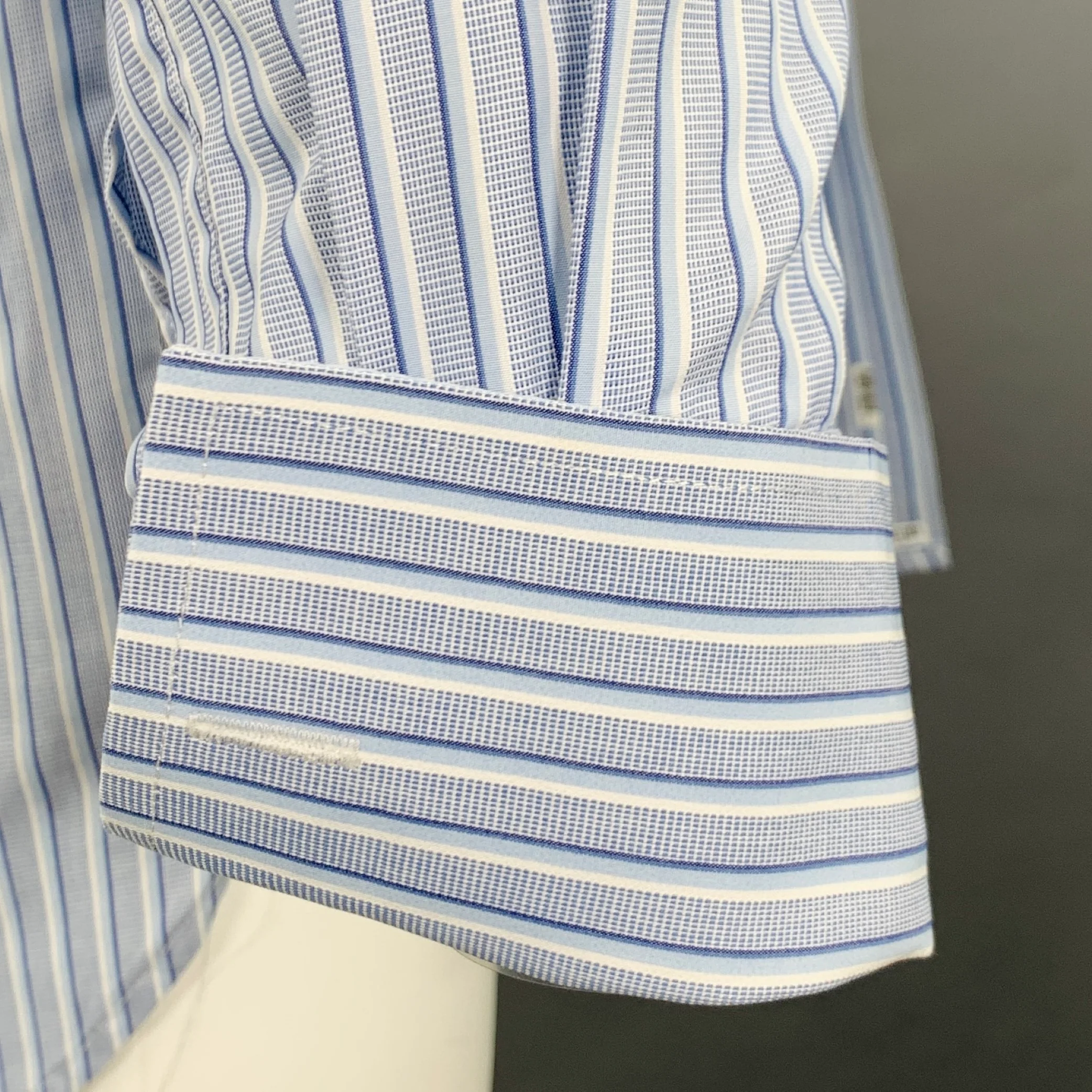 BURBERRY LONDON Size M Blue White Stripe Cotton French Cuff Long Sleeve Shirt - Image 4