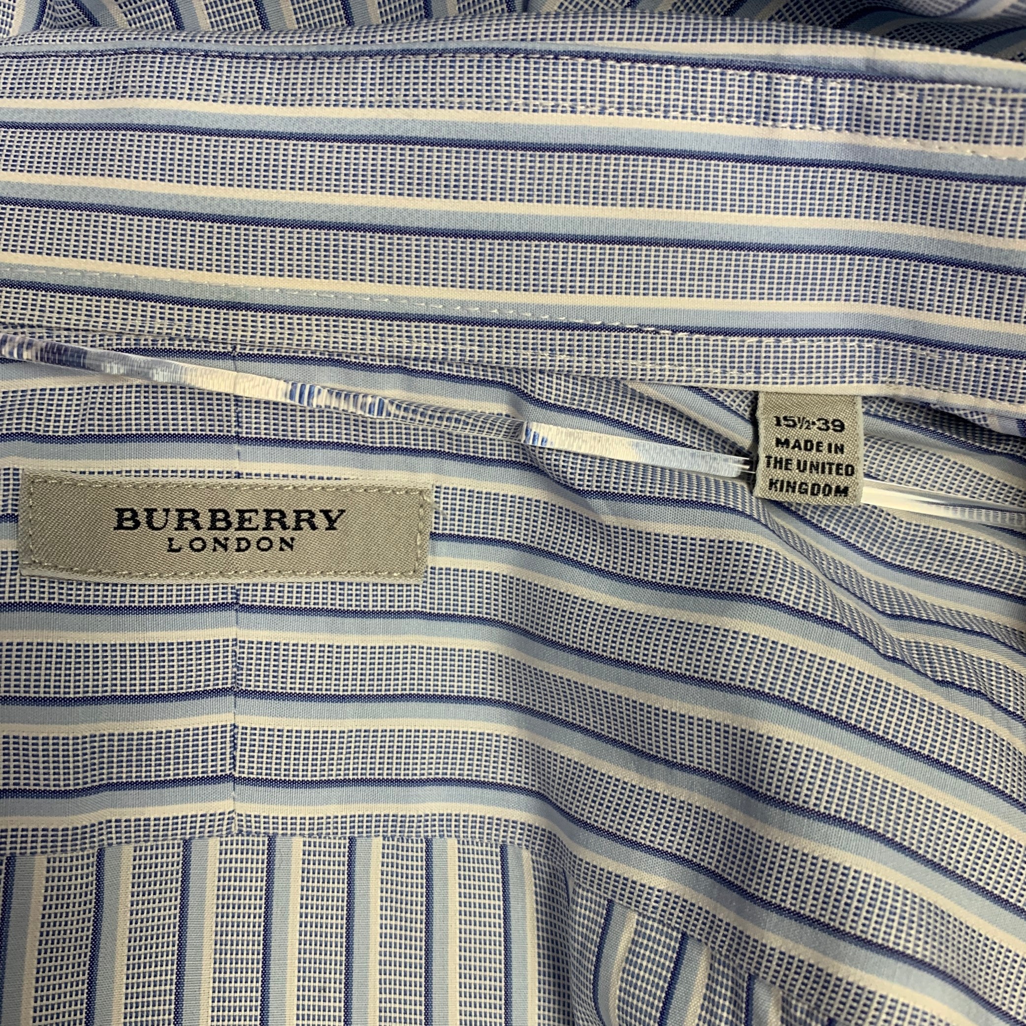 BURBERRY LONDON Size M Blue White Stripe Cotton French Cuff Long Sleeve Shirt - Image 6