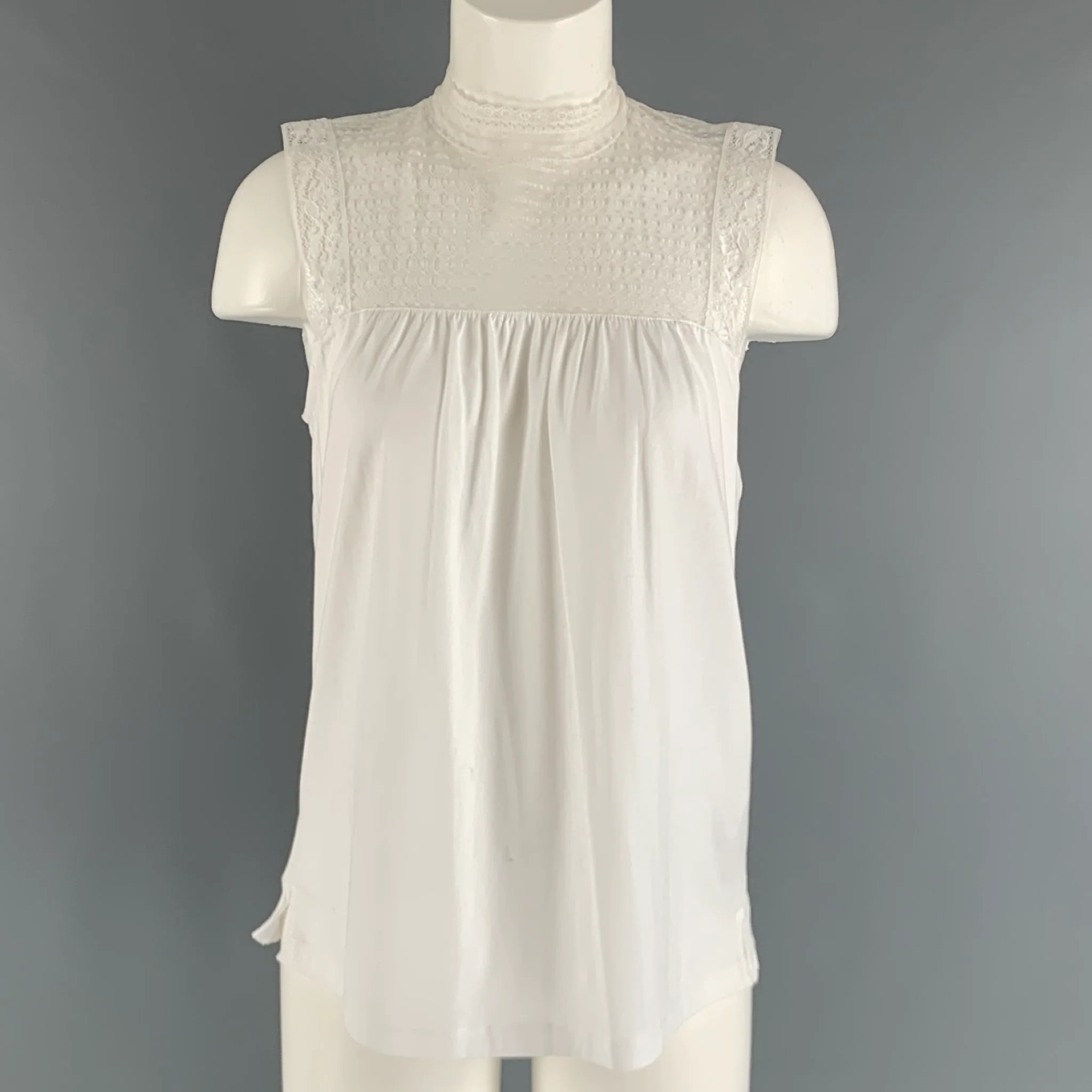 BURBERRY LONDON Size M White Cotton Sleeveless Casual Top