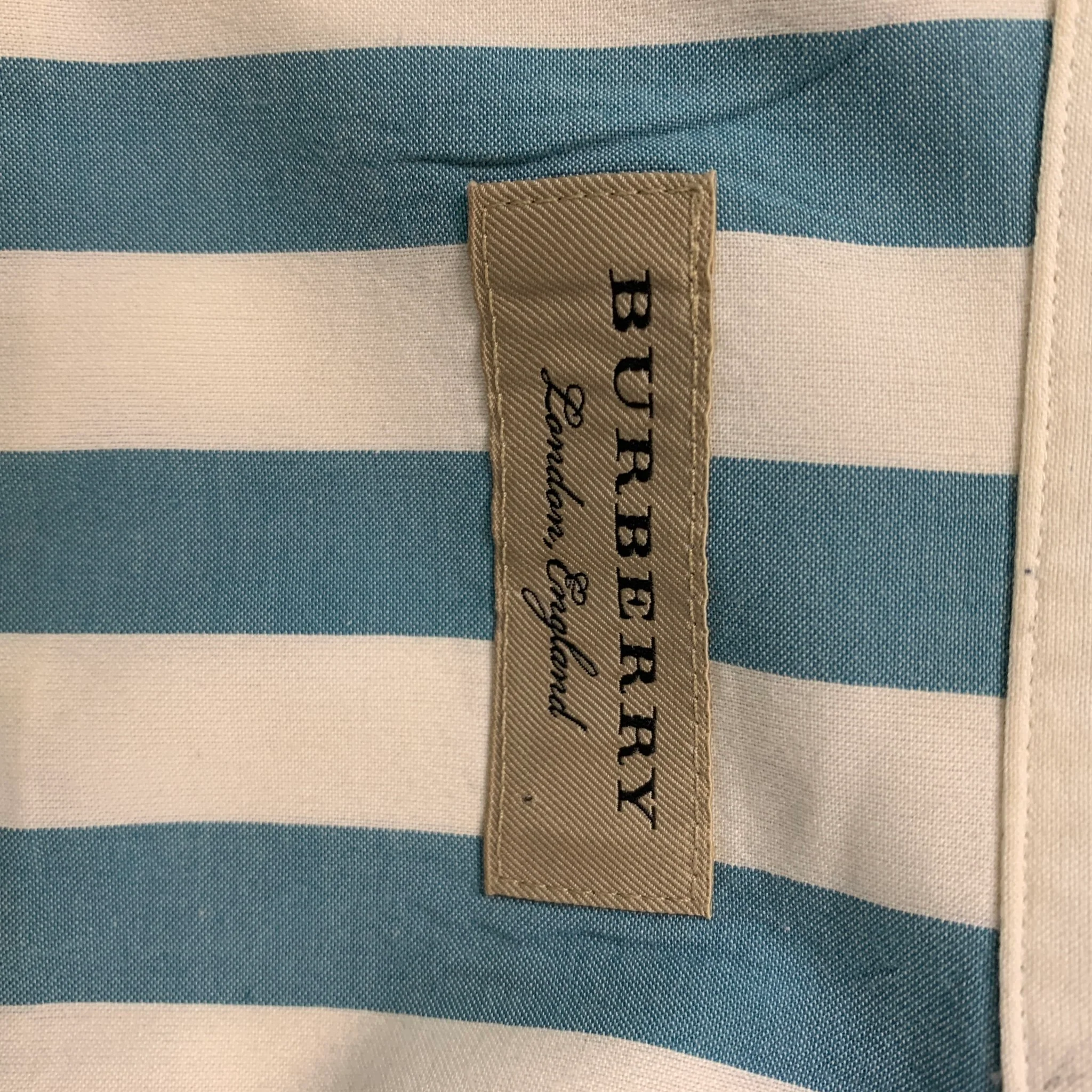 BURBERRY LONDON Size S Blue White Stripe Cotton Short Sleeve Shirt - Image 5