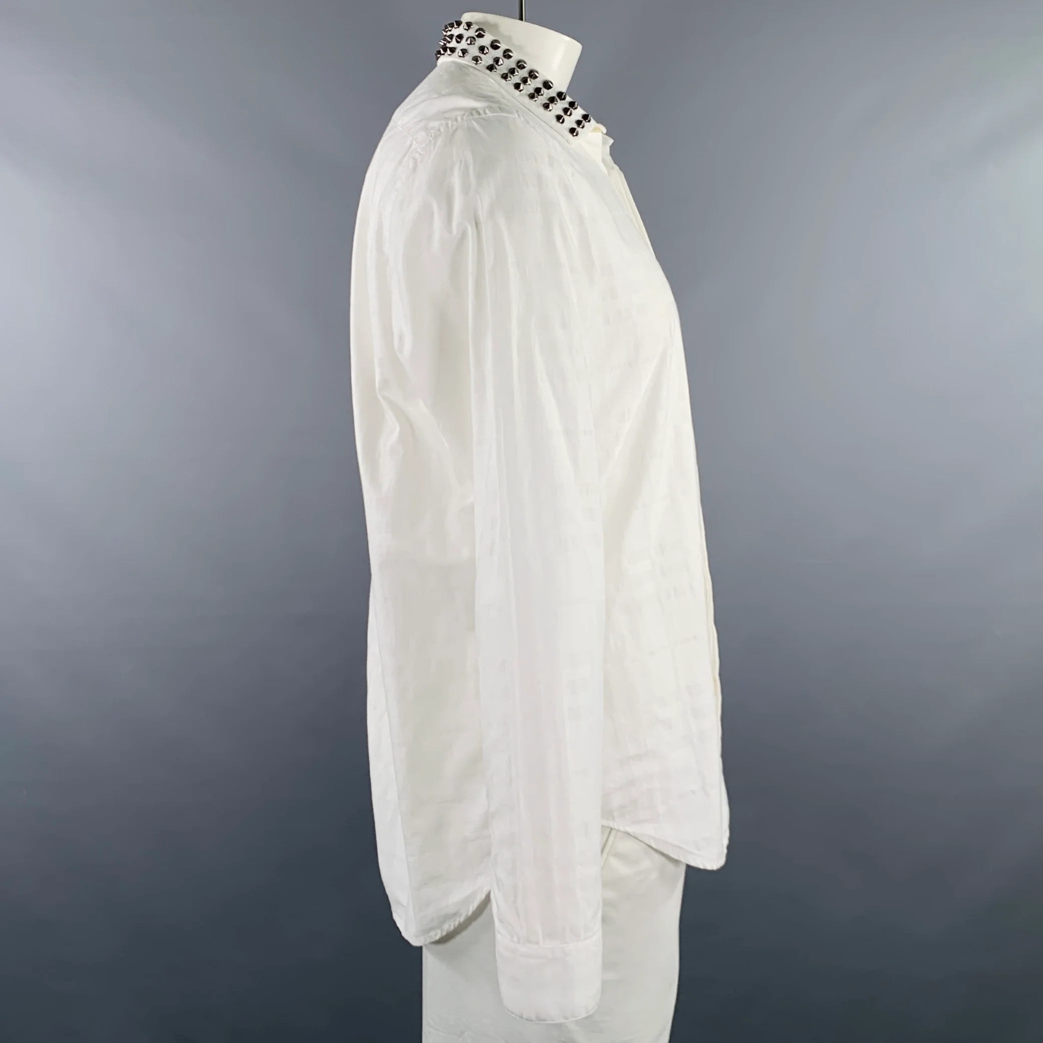 BURBERRY LONDON Size XL White Plaid Cotton Hidden Placket Long Sleeve Shirt - Image 4