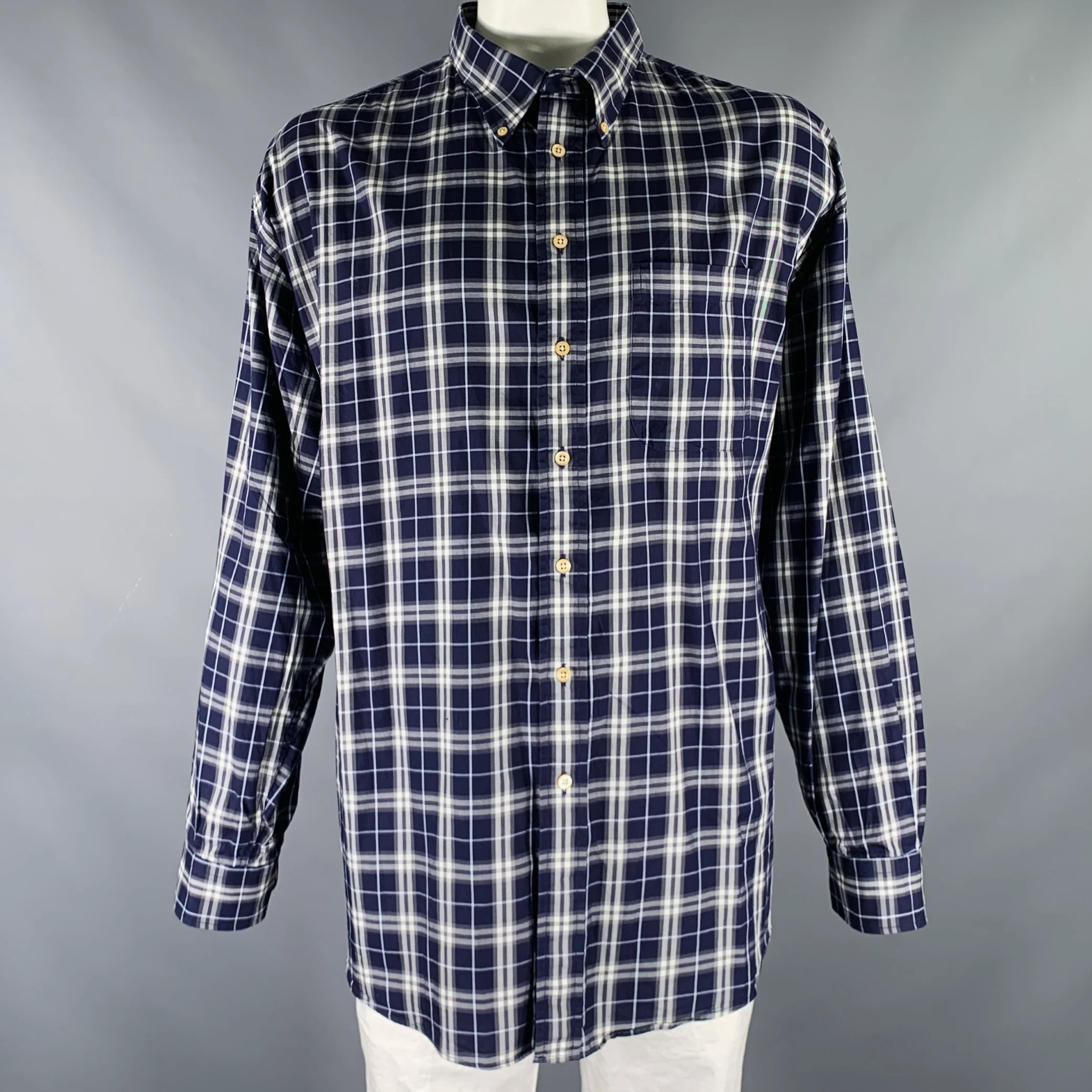BURBERRY LONDON Size XXXL Purple White & Grey Plaid Cotton Long Sleeve Shirt