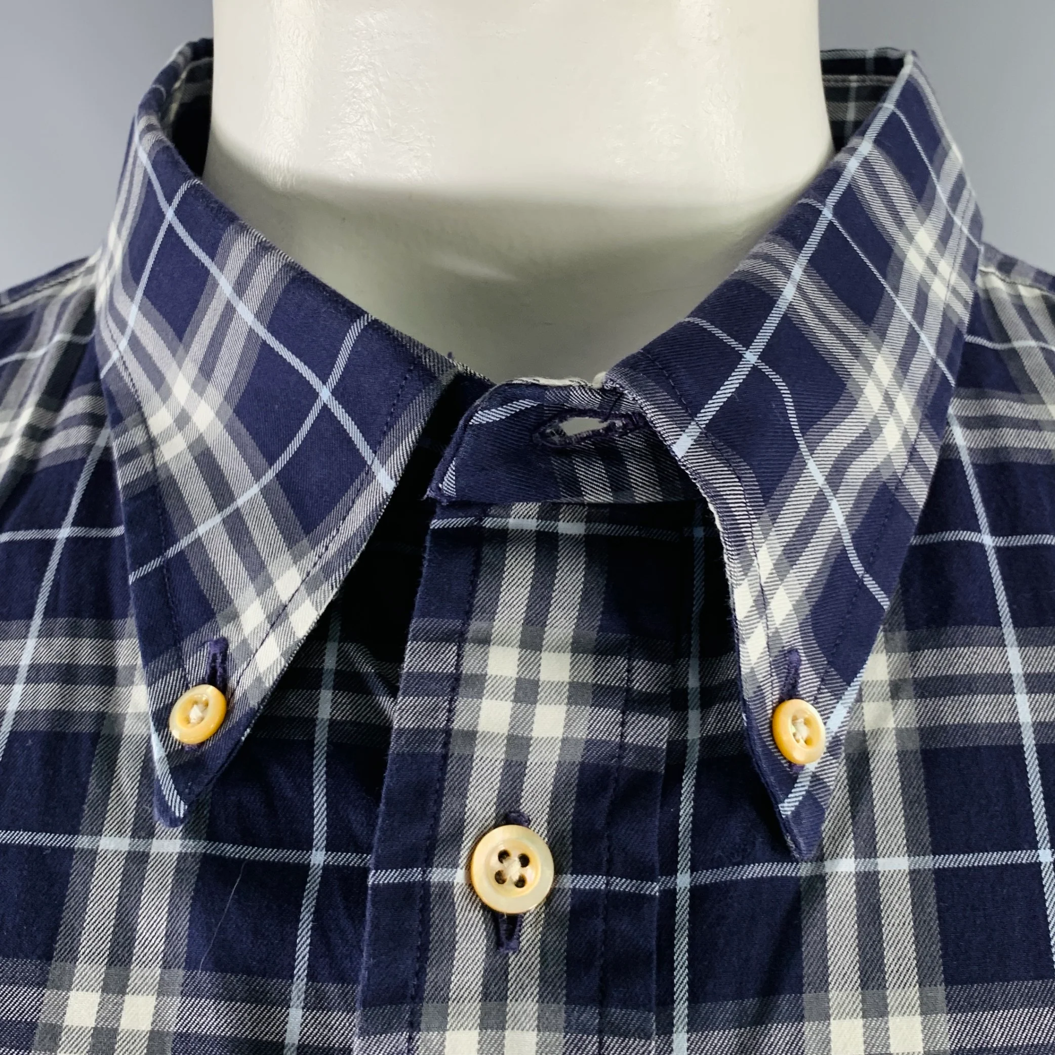 BURBERRY LONDON Size XXXL Purple White & Grey Plaid Cotton Long Sleeve Shirt - Image 2