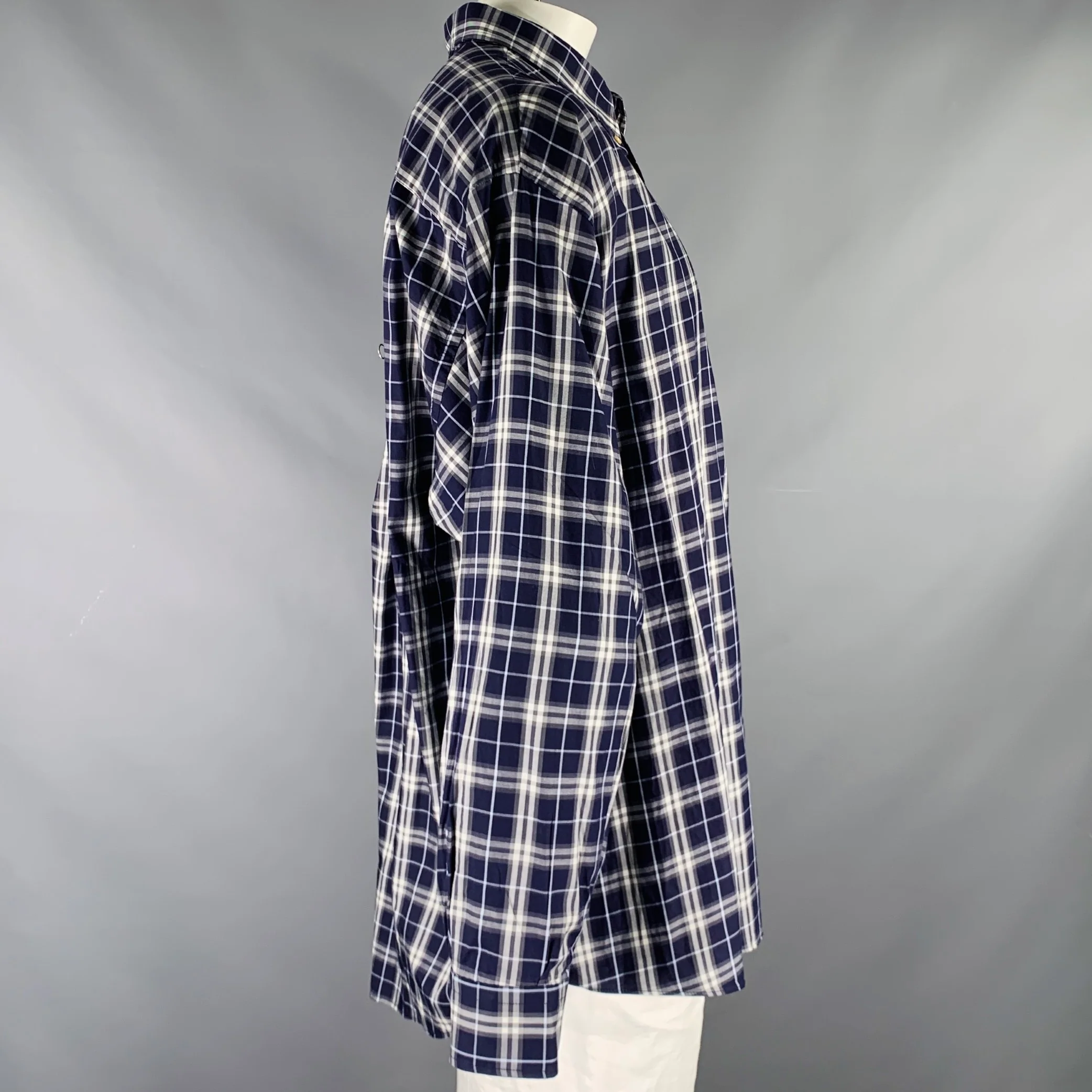 BURBERRY LONDON Size XXXL Purple White & Grey Plaid Cotton Long Sleeve Shirt - Image 3