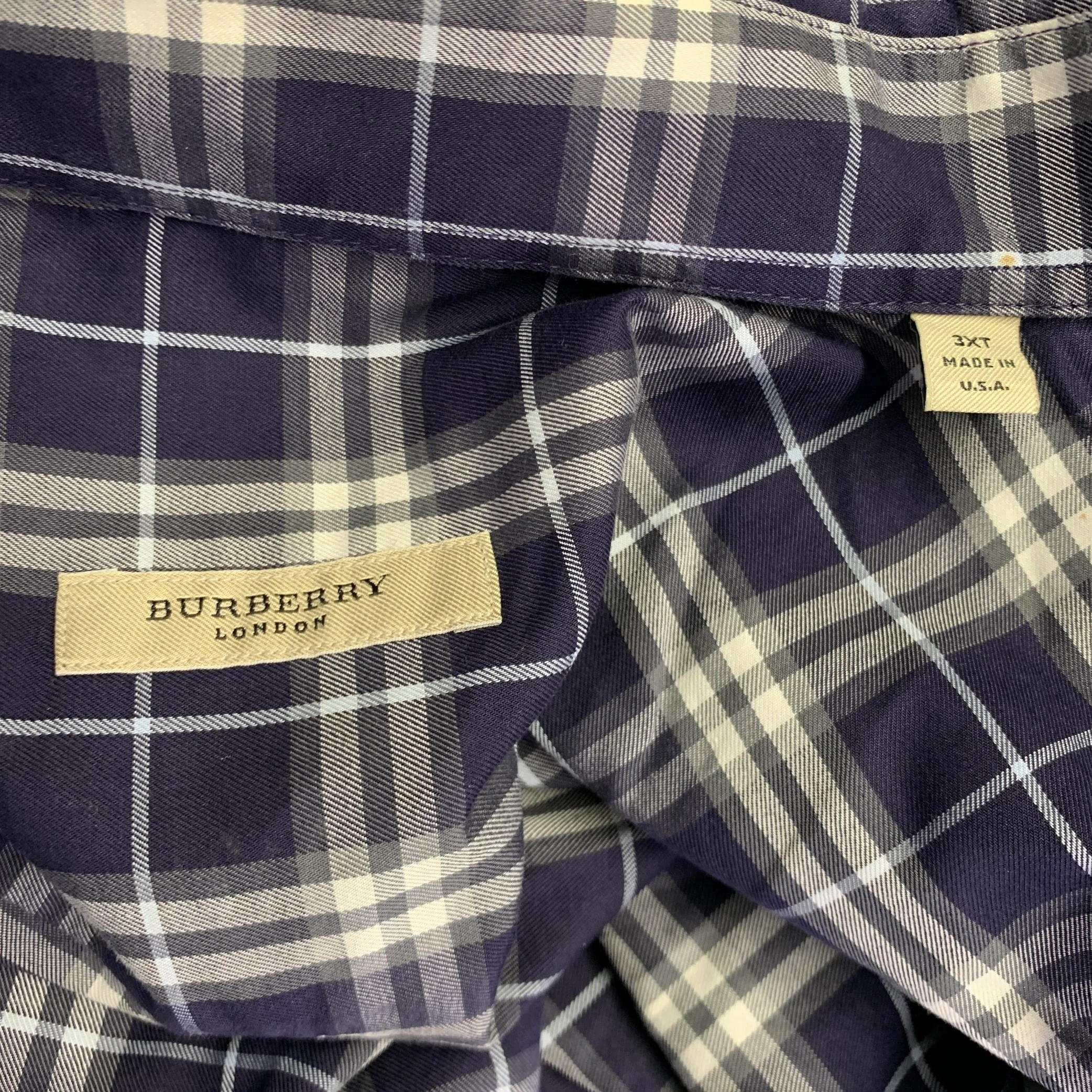 BURBERRY LONDON Size XXXL Purple White & Grey Plaid Cotton Long Sleeve Shirt - Image 5