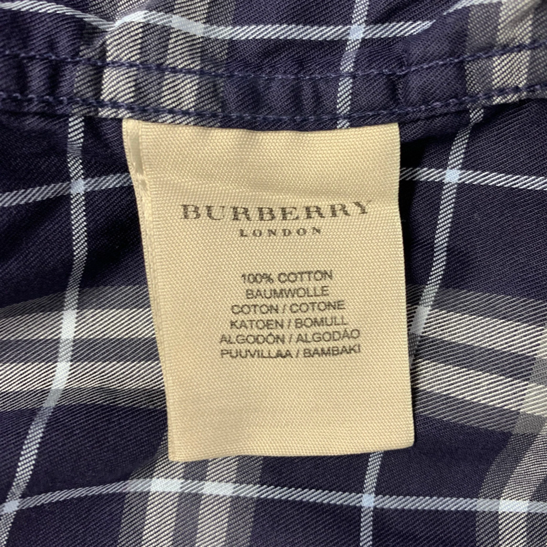 BURBERRY LONDON Size XXXL Purple White & Grey Plaid Cotton Long Sleeve Shirt - Image 6