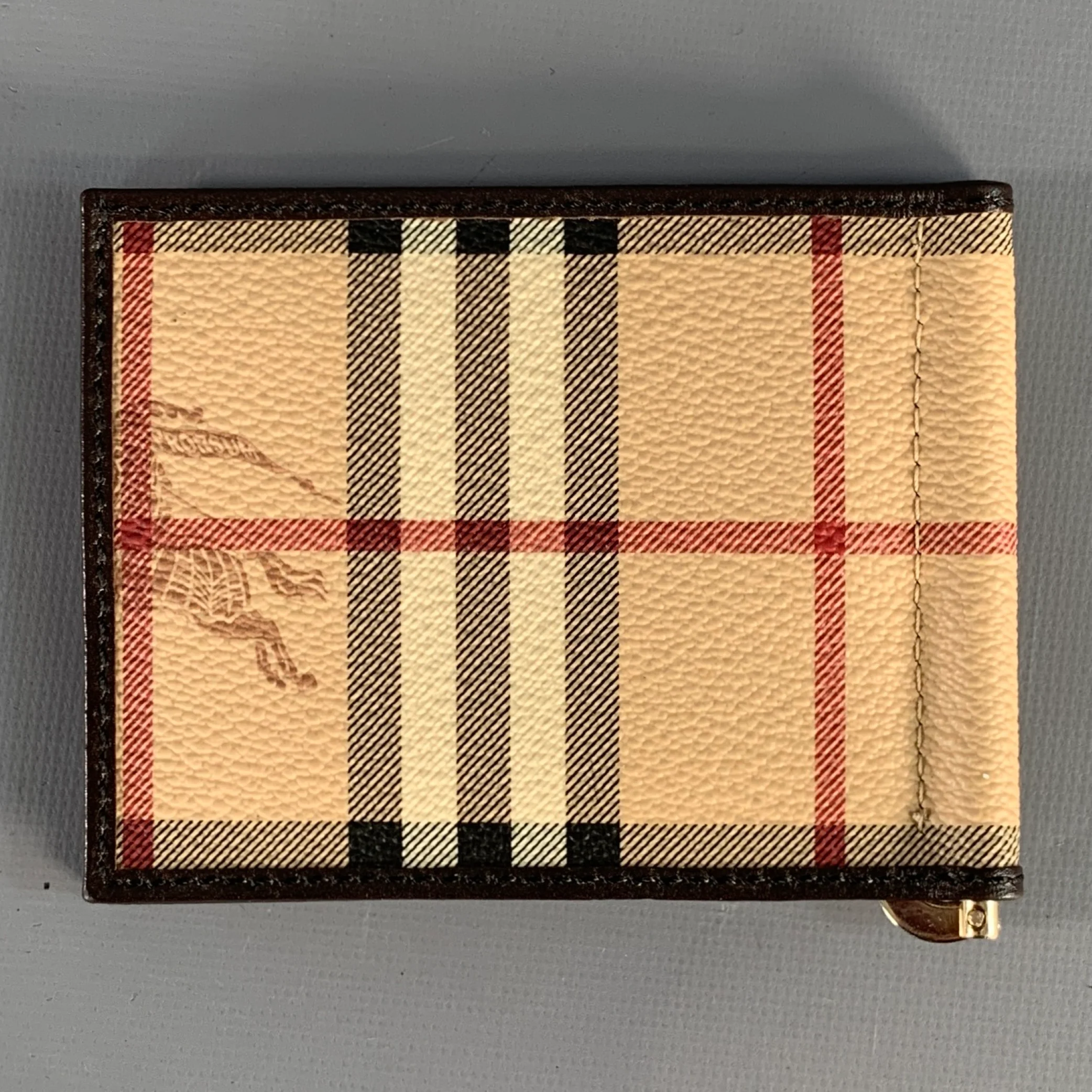BURBERRY PRORSUM Beige Brown Plaid Pebble Grain Leather Wallet - Image 2