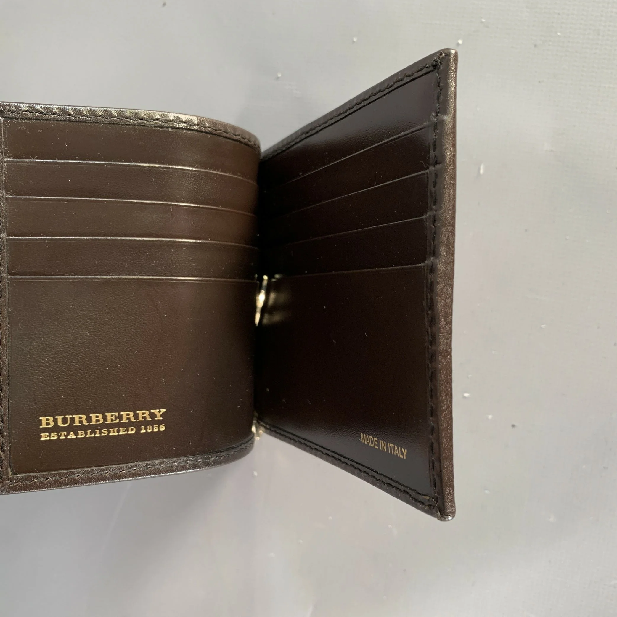 BURBERRY PRORSUM Beige Brown Plaid Pebble Grain Leather Wallet - Image 3